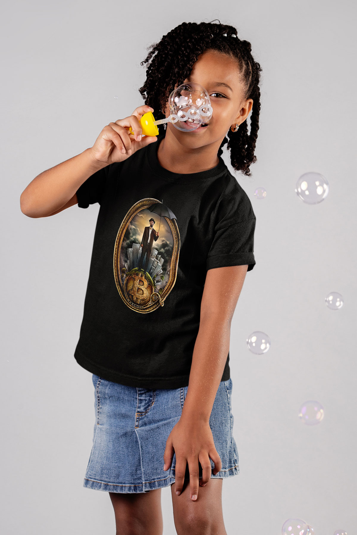 Bitcoin Baskılı Unisex Siyah Çocuk Tişört - Tshirt