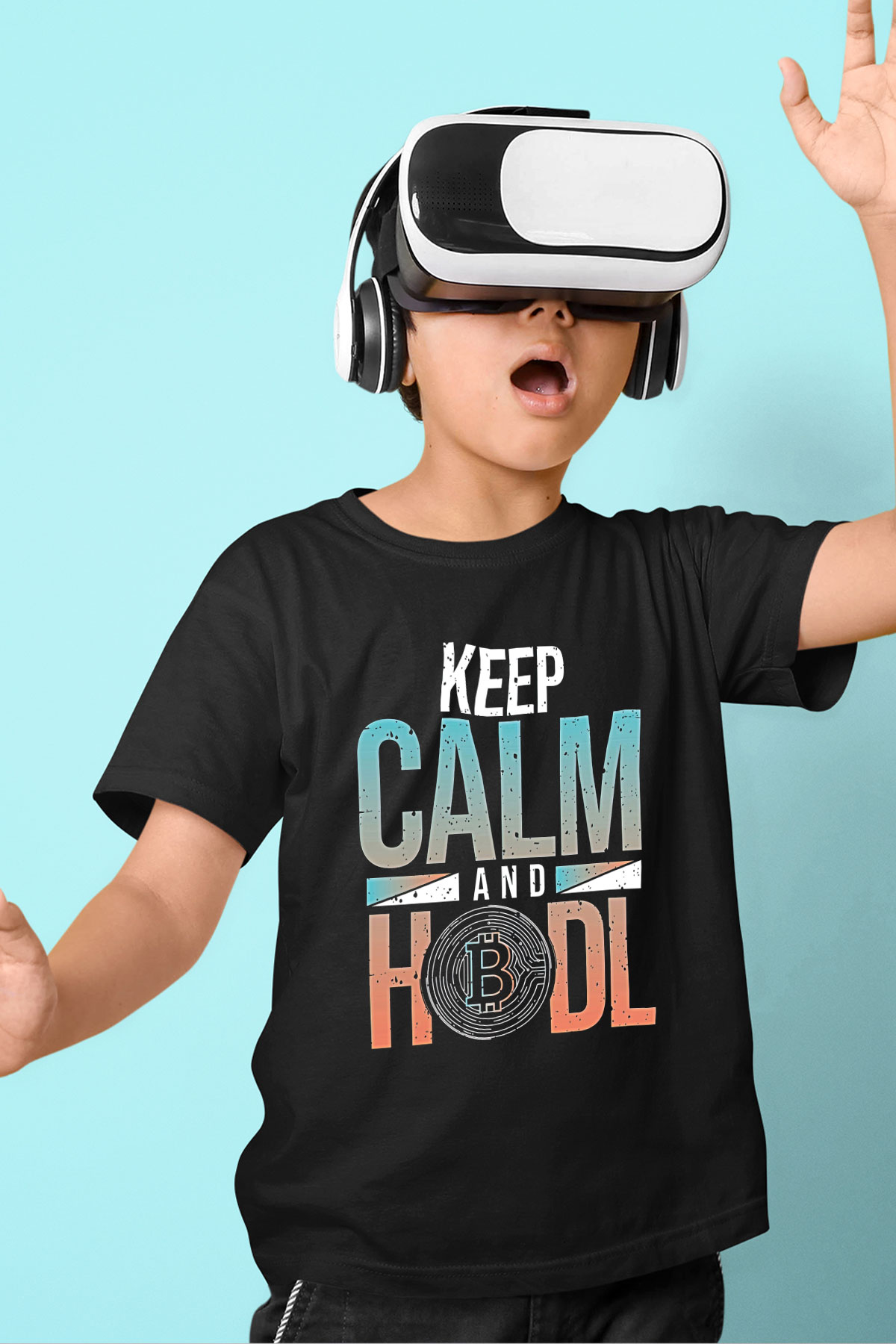 Bitcoin Baskılı Unisex Siyah Çocuk Tişört - Tshirt