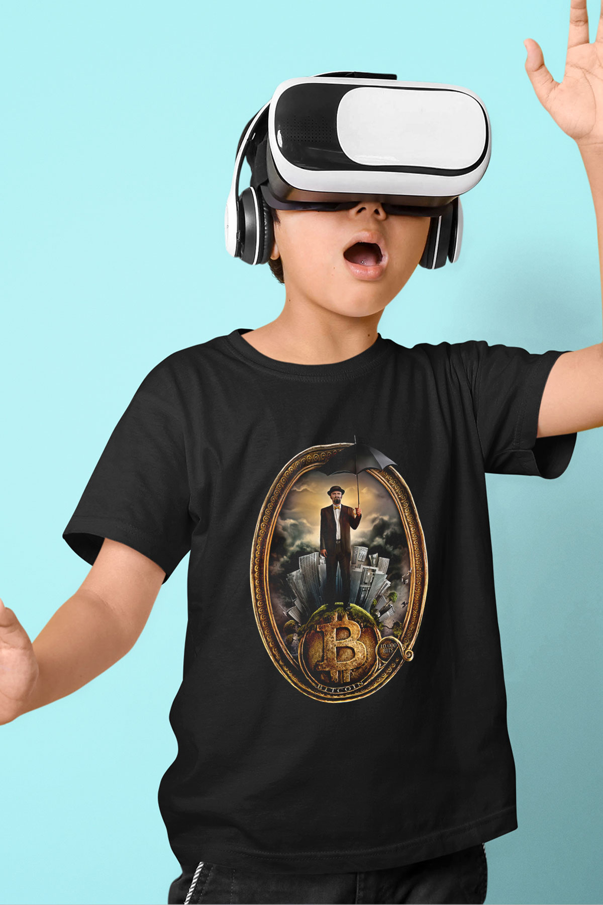 Bitcoin Baskılı Unisex Siyah Çocuk Tişört - Tshirt