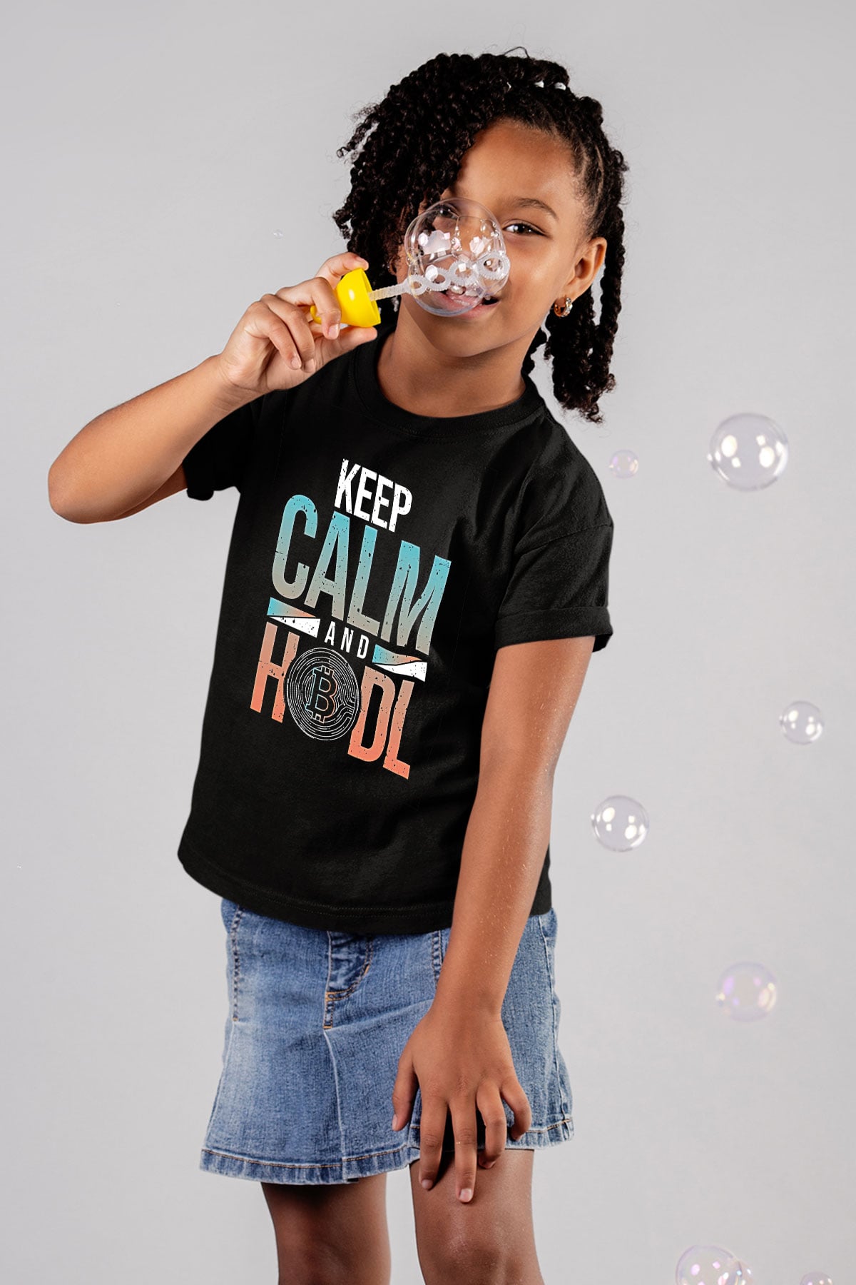 Bitcoin Baskılı Unisex Siyah Çocuk Tişört - Tshirt