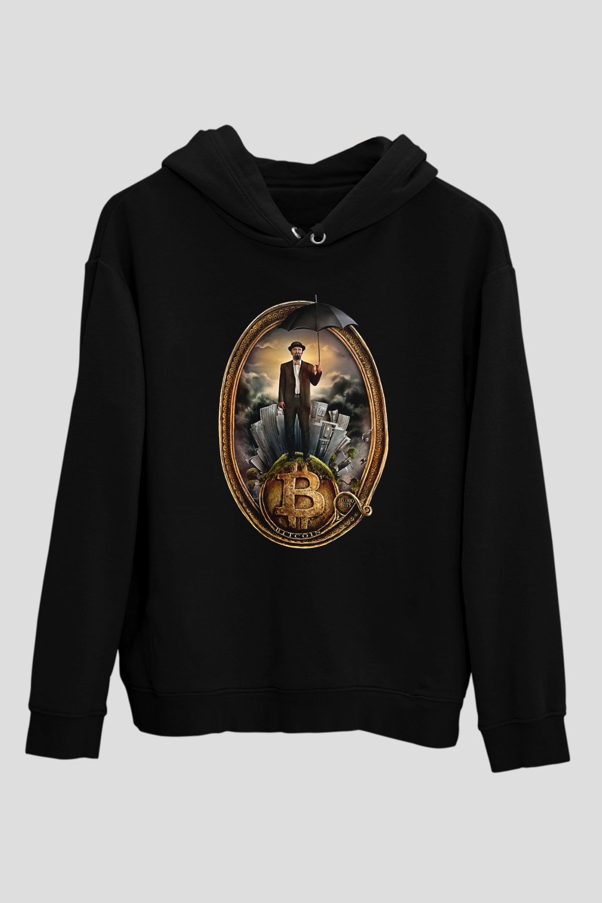 Bitcoin Baskılı Unisex Siyah Hoodie