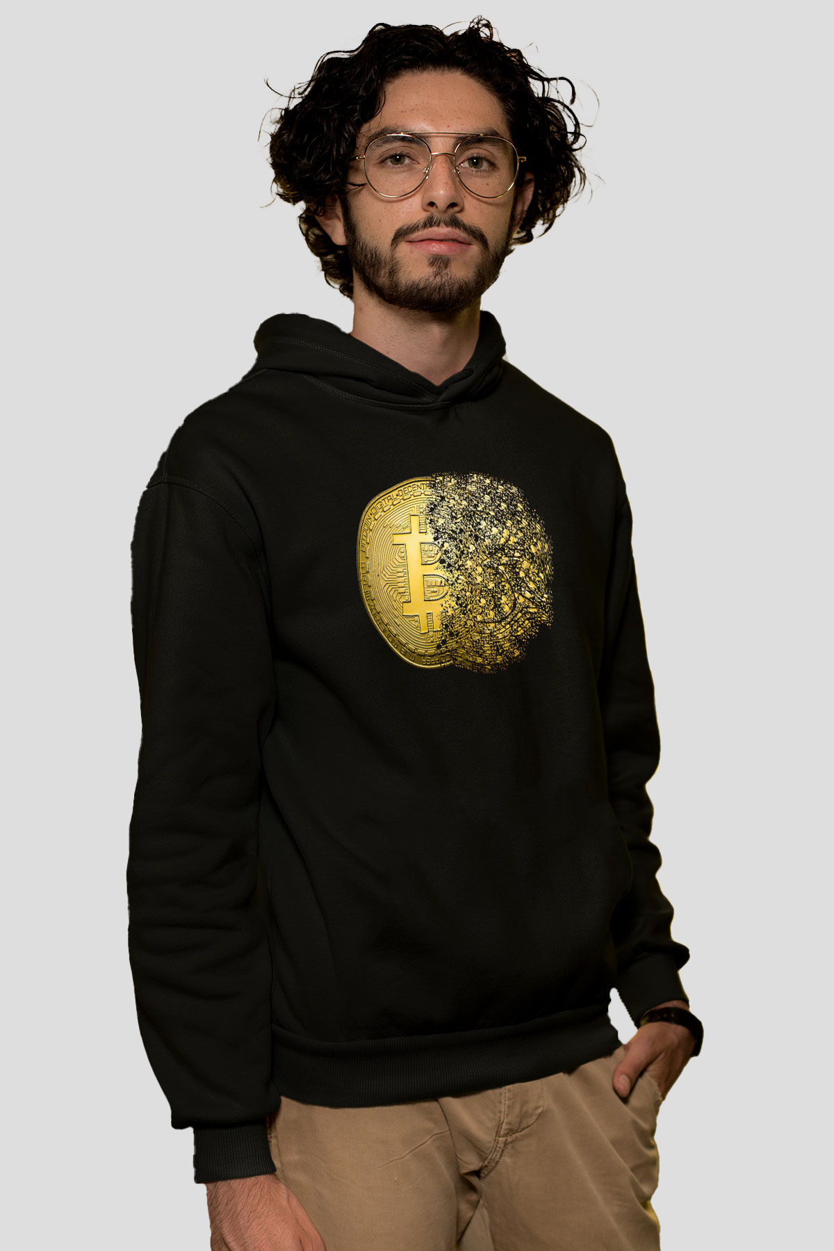 Bitcoin Baskılı Unisex Siyah Hoodie