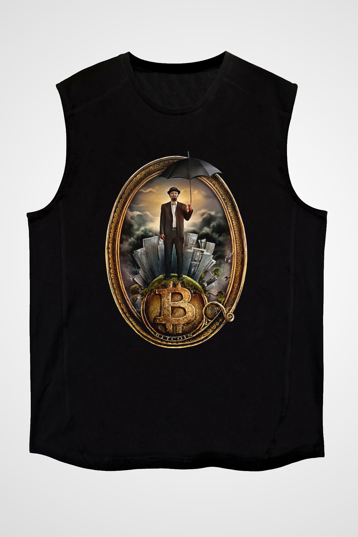 Bitcoin Baskılı Unisex Siyah Kolsuz Tişört - Tshirt