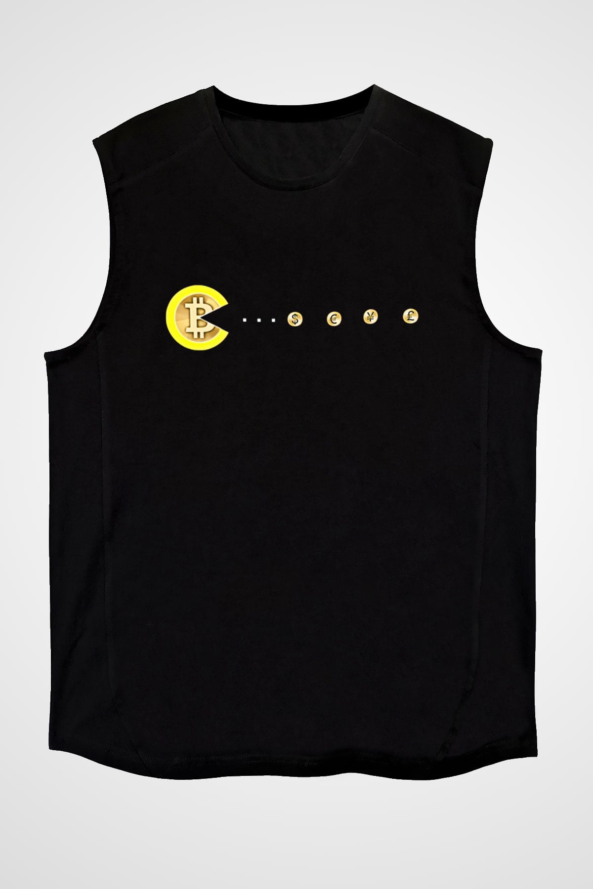 Bitcoin Baskılı Unisex Siyah Kolsuz Tişört - Tshirt