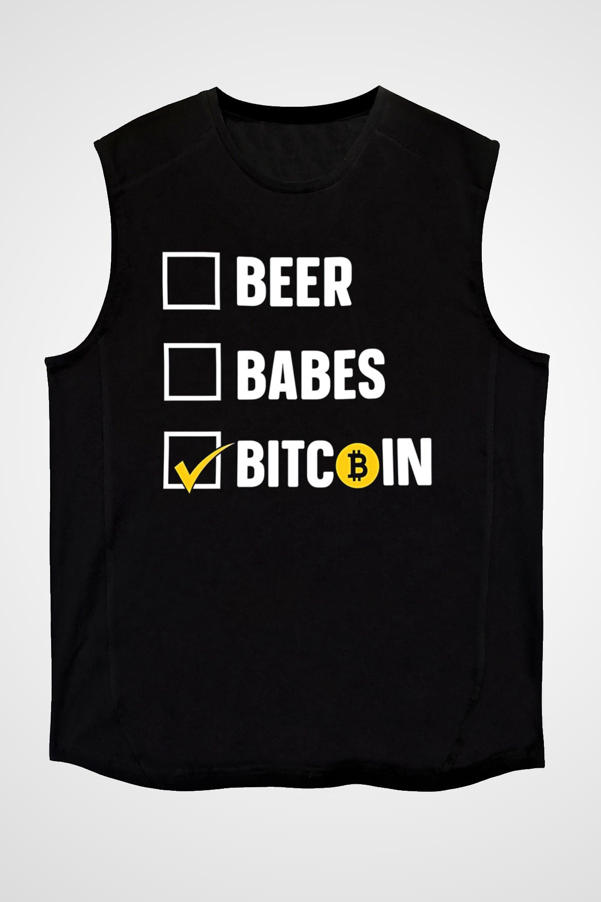 Bitcoin Baskılı Unisex Siyah Kolsuz Tişört - Tshirt