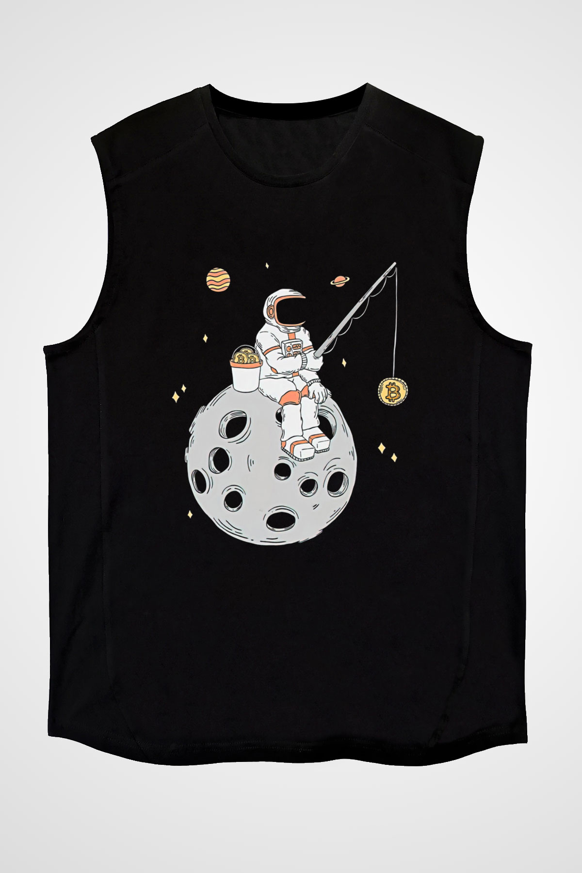 Bitcoin Baskılı Unisex Siyah Kolsuz Tişört - Tshirt