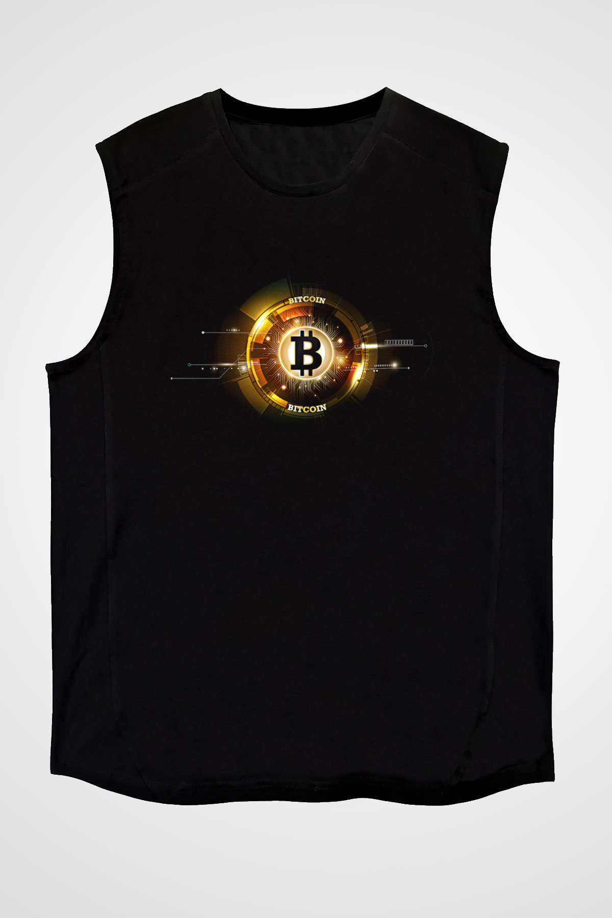 Bitcoin Baskılı Unisex Siyah Kolsuz Tişört - Tshirt