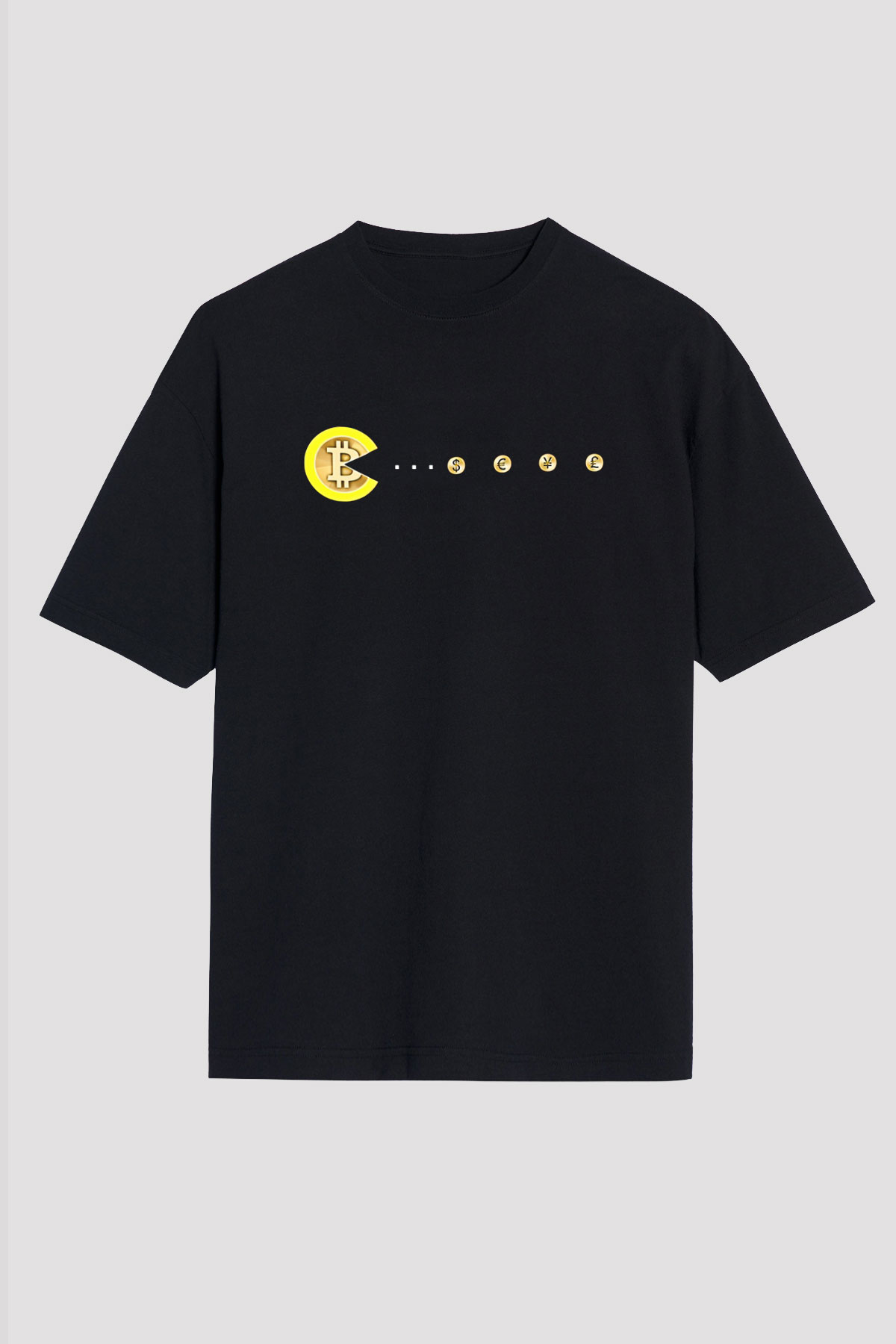 Bitcoin Baskılı Unisex Siyah Oversize Tişört - Tshirt