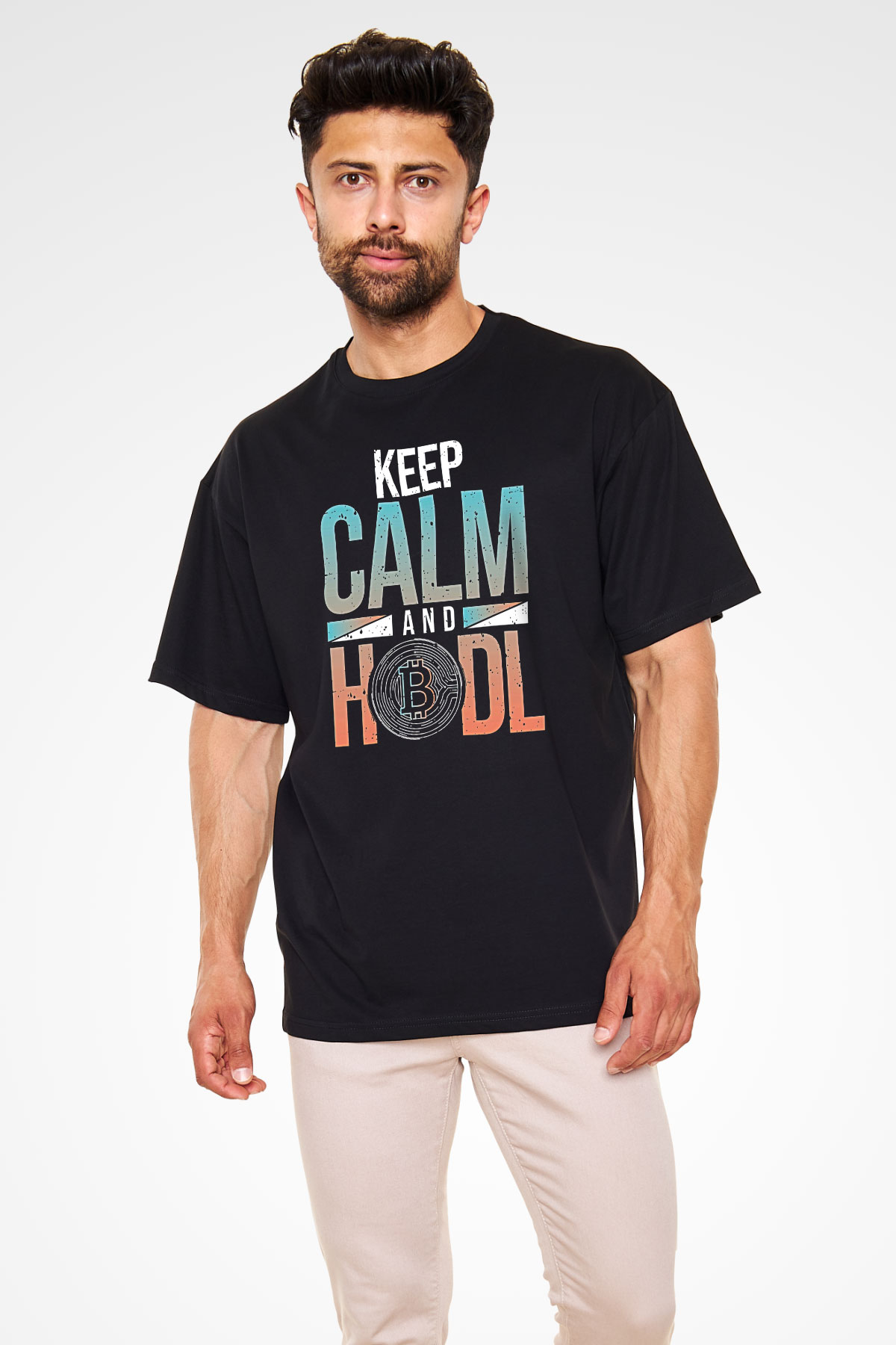 Bitcoin Baskılı Unisex Siyah Oversize Tişört - Tshirt