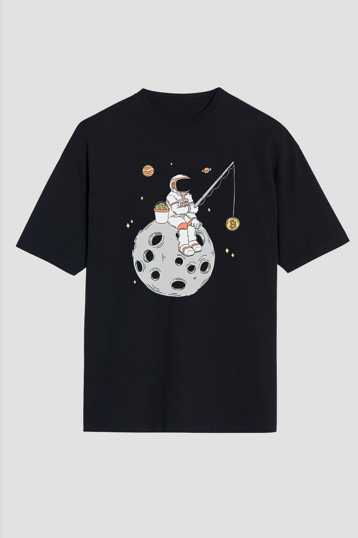 Bitcoin Baskılı Unisex Siyah Oversize Tişört - Tshirt