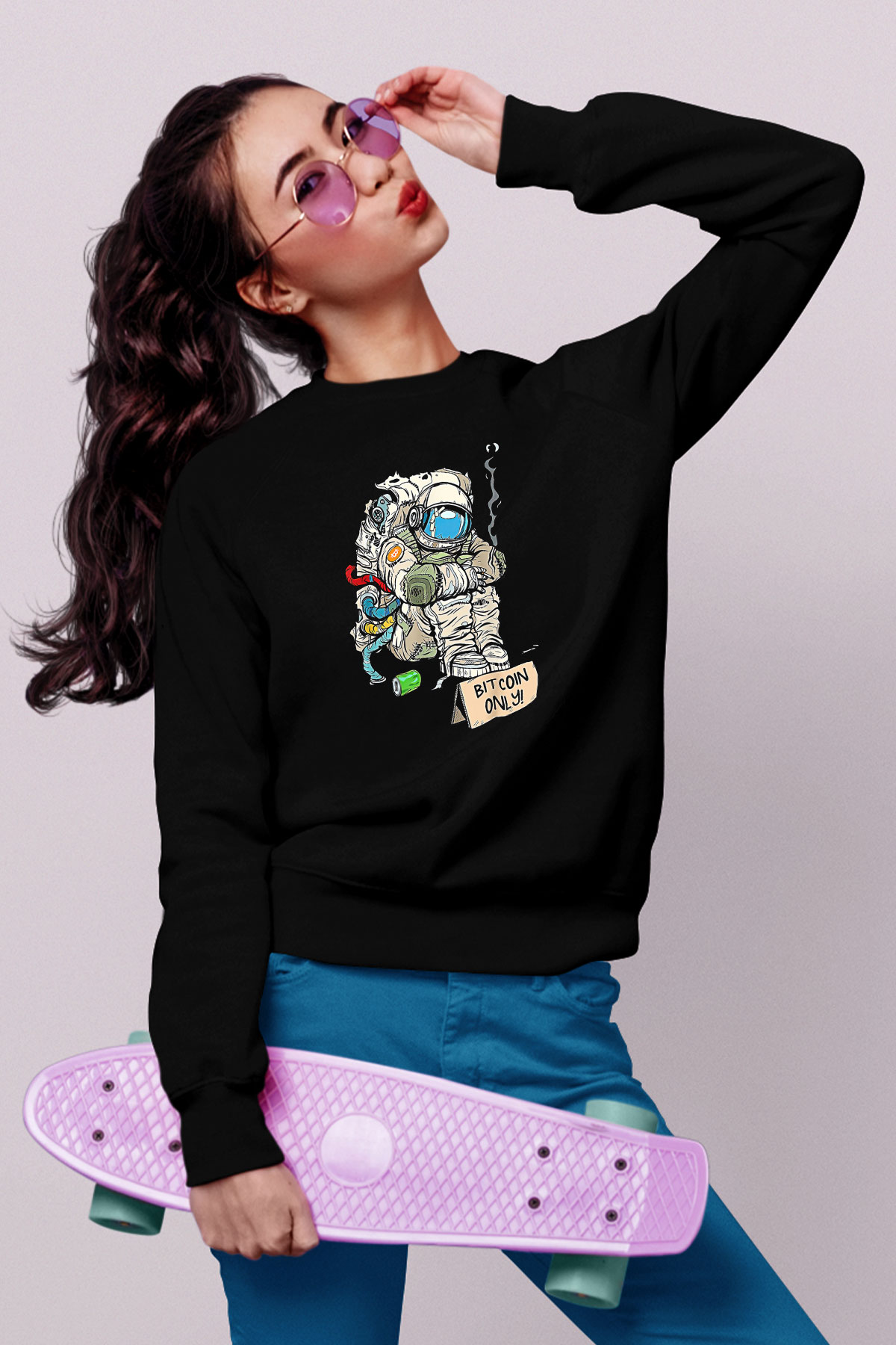 Bitcoin Baskılı Unisex Siyah Sweatshirt