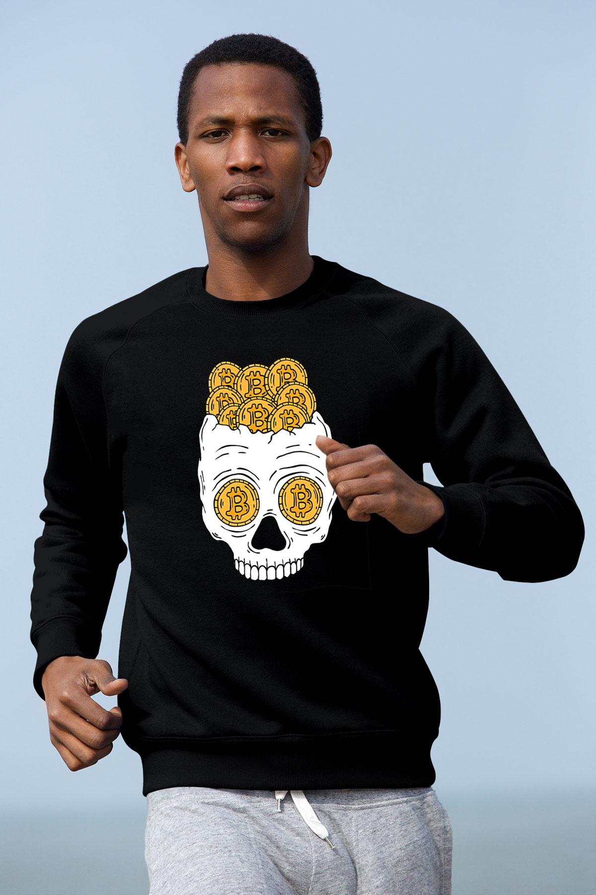 Bitcoin Baskılı Unisex Siyah Sweatshirt