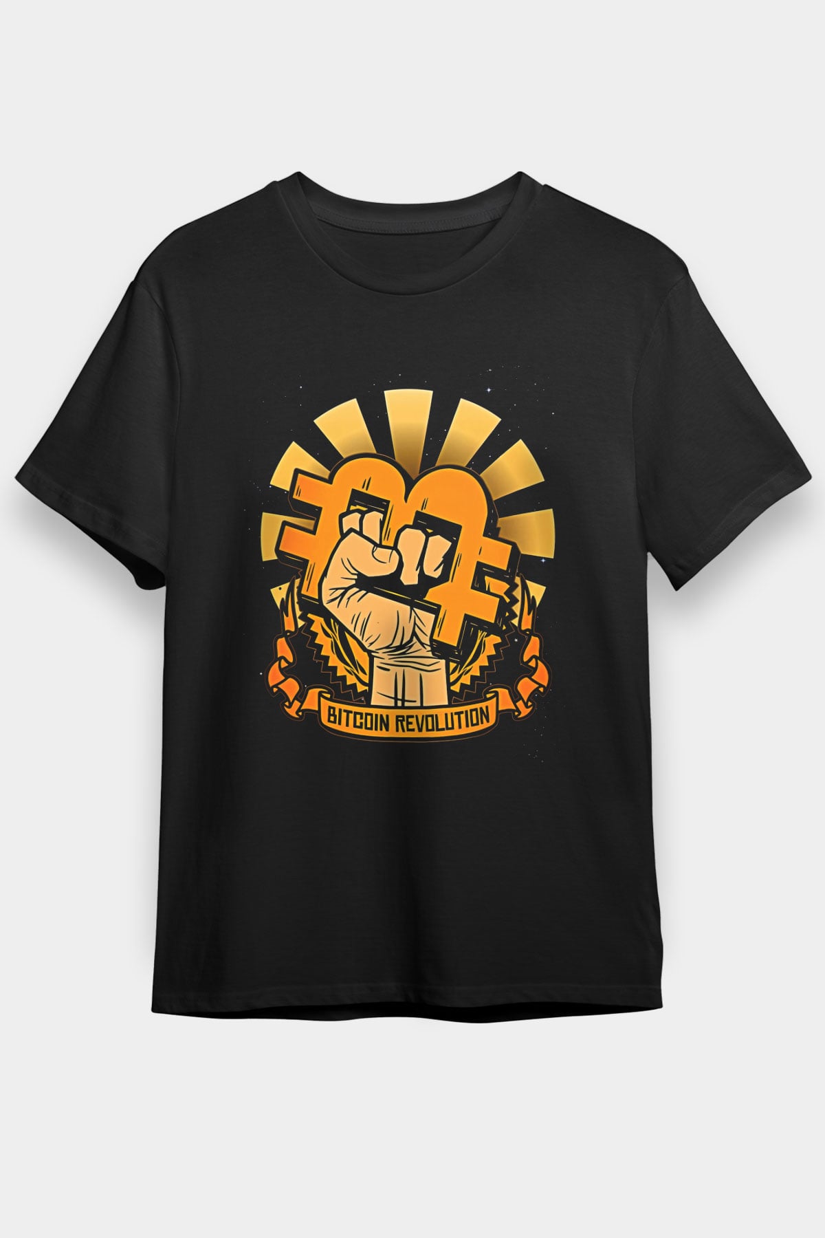 Bitcoin Baskılı Unisex Siyah Tişört - Tshirt