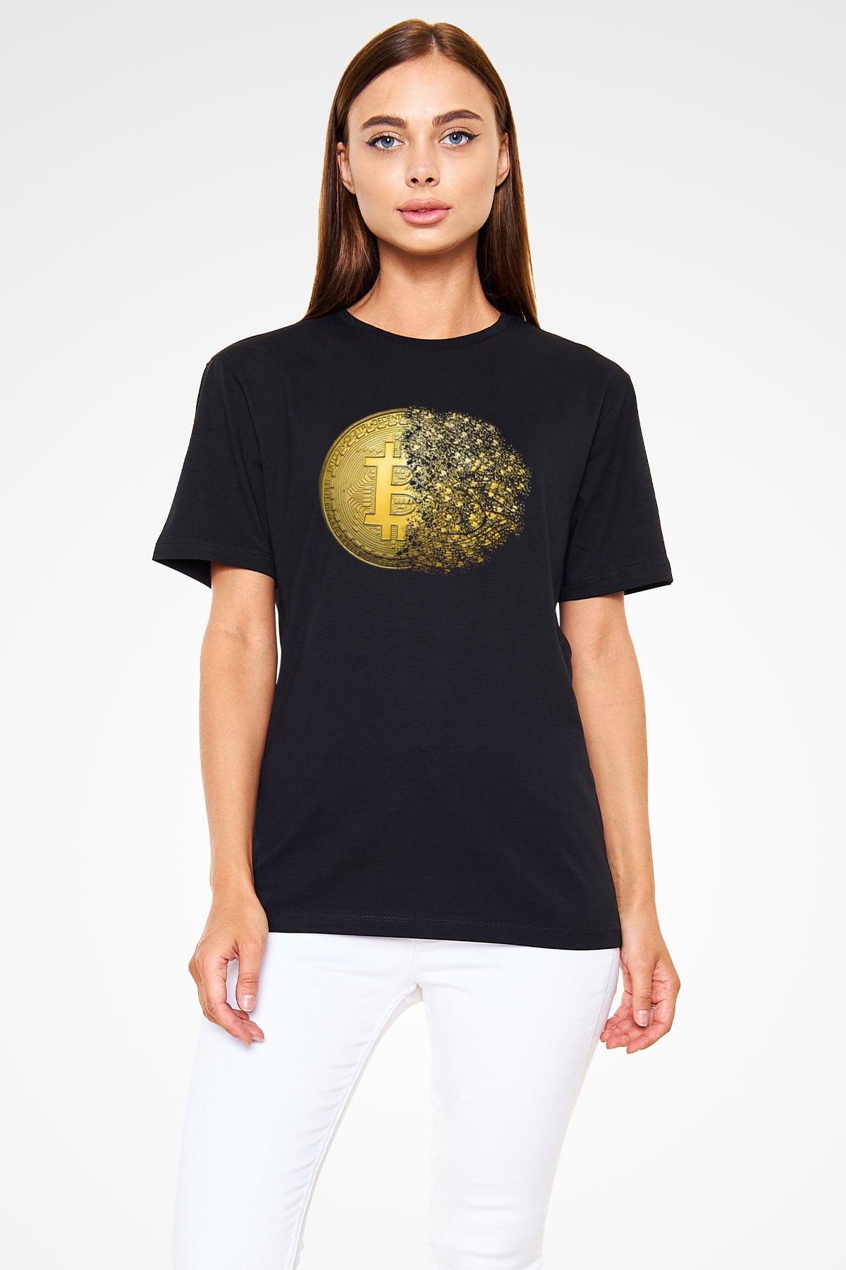 Bitcoin Baskılı Unisex Siyah Tişört - Tshirt