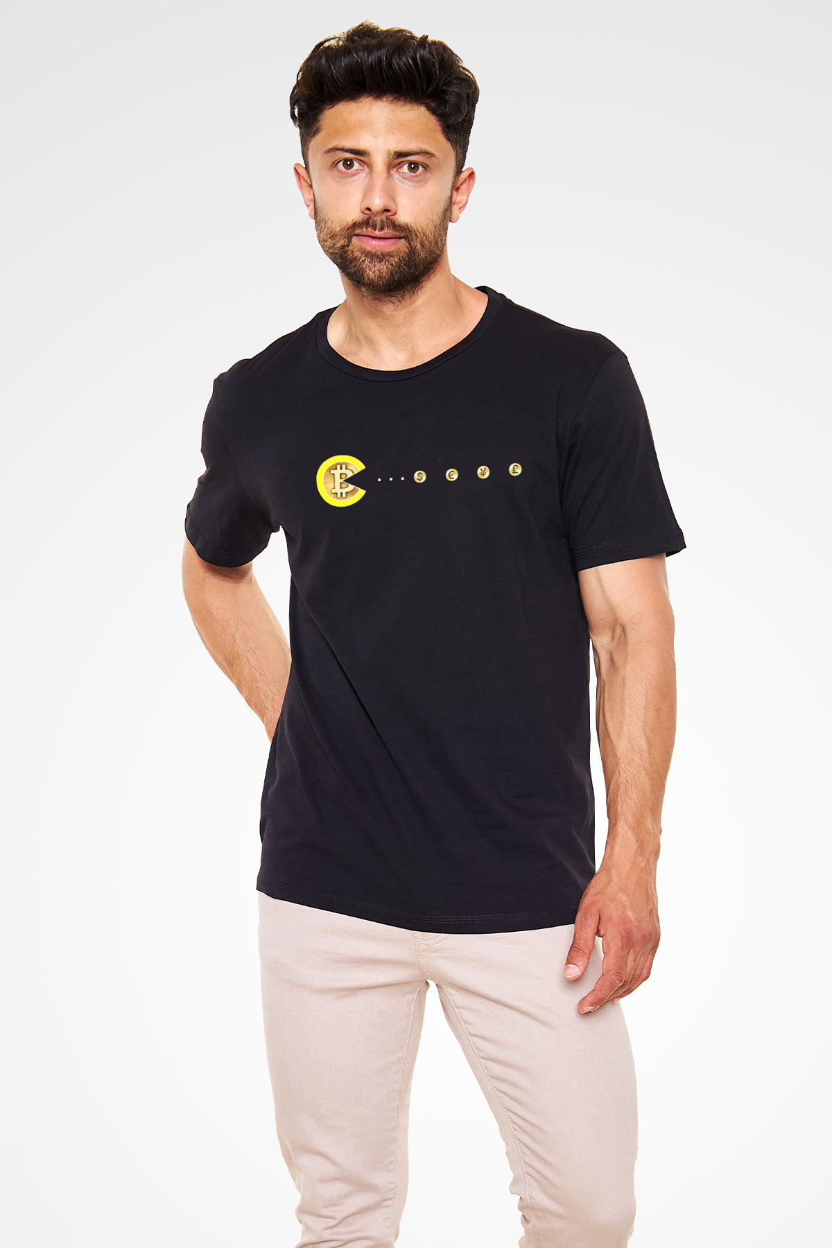 Bitcoin Baskılı Unisex Siyah Tişört - Tshirt
