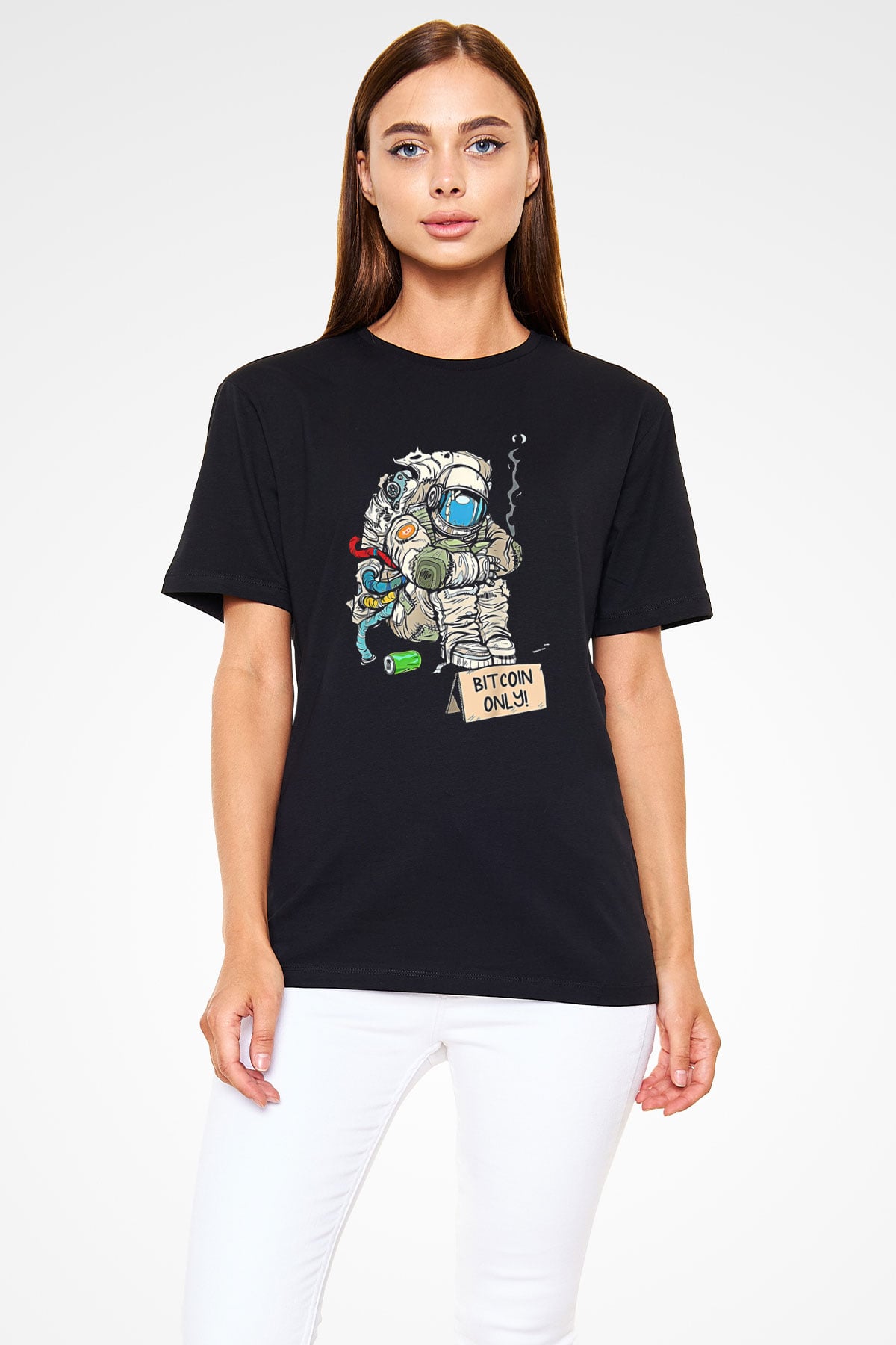 Bitcoin Baskılı Unisex Siyah Tişört - Tshirt