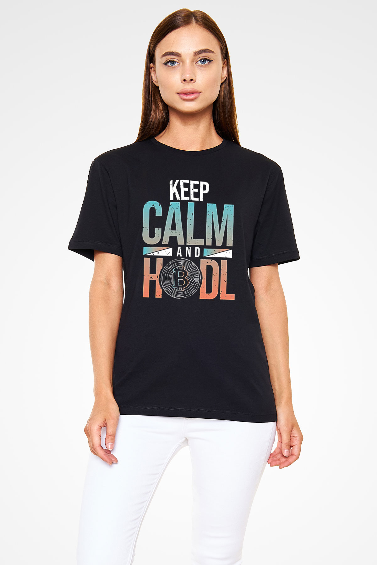 Bitcoin Baskılı Unisex Siyah Tişört - Tshirt