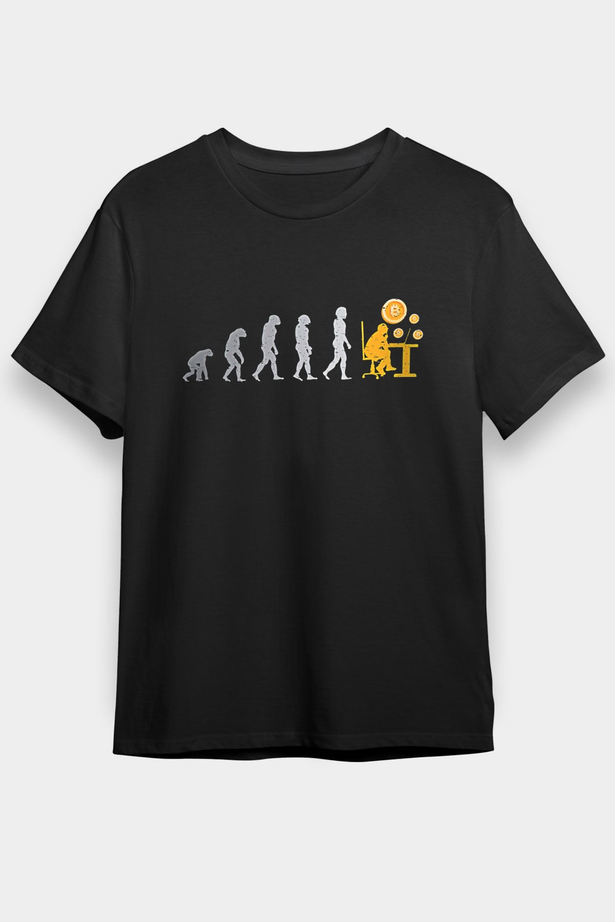 Bitcoin Baskılı Unisex Siyah Tişört - Tshirt
