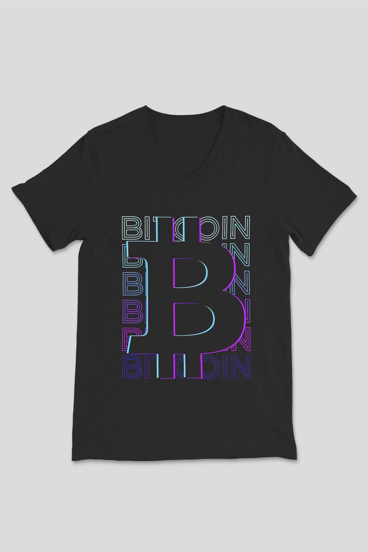 Bitcoin Baskılı Unisex Siyah V Yaka Tişört - Tshirt