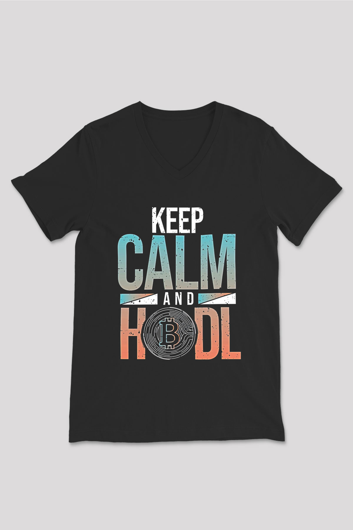 Bitcoin Baskılı Unisex Siyah V Yaka Tişört - Tshirt
