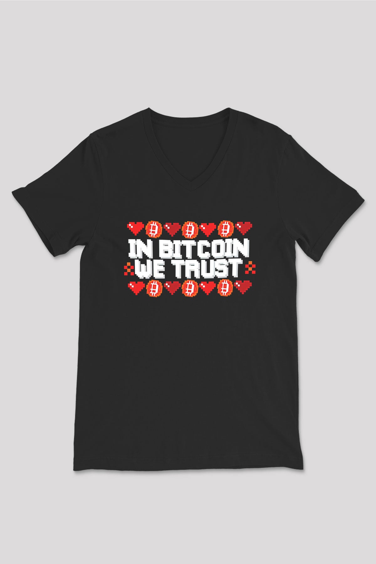 Bitcoin Baskılı Unisex Siyah V Yaka Tişört - Tshirt