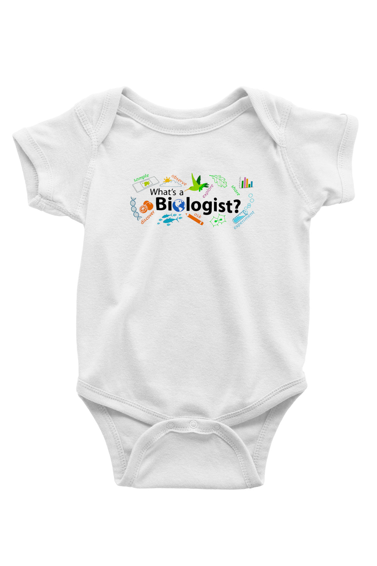 Biyolog Baskılı Beyaz Unisex Bebek Body - Zıbın