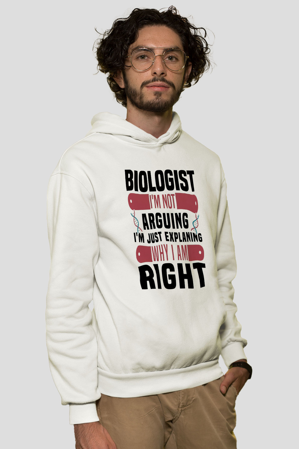 Biyolog Beyaz Unisex Kapüşonlu Sweatshirt