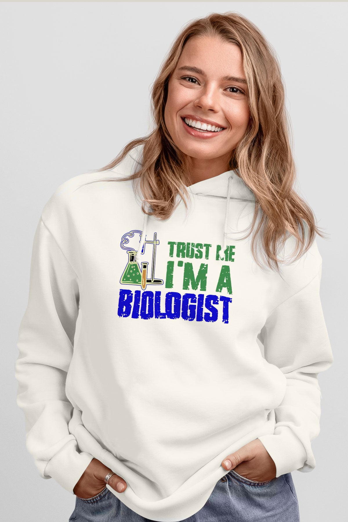 Biyolog Beyaz Unisex Kapüşonlu Sweatshirt
