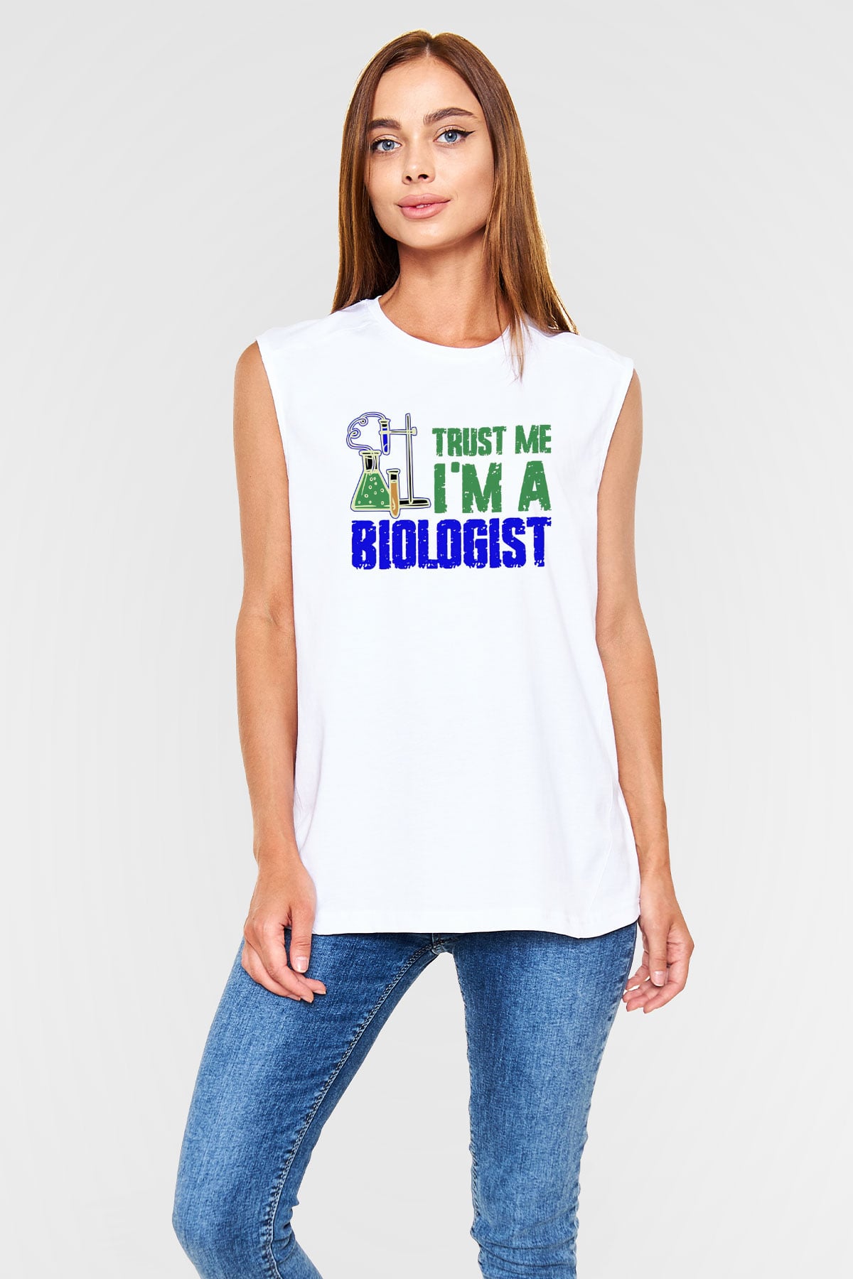Biyolog Beyaz Unisex Kolsuz Tişört