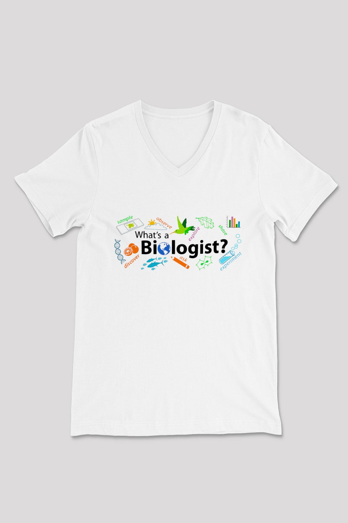 Biyolog Beyaz Unisex V Yaka Tişört T-Shirt