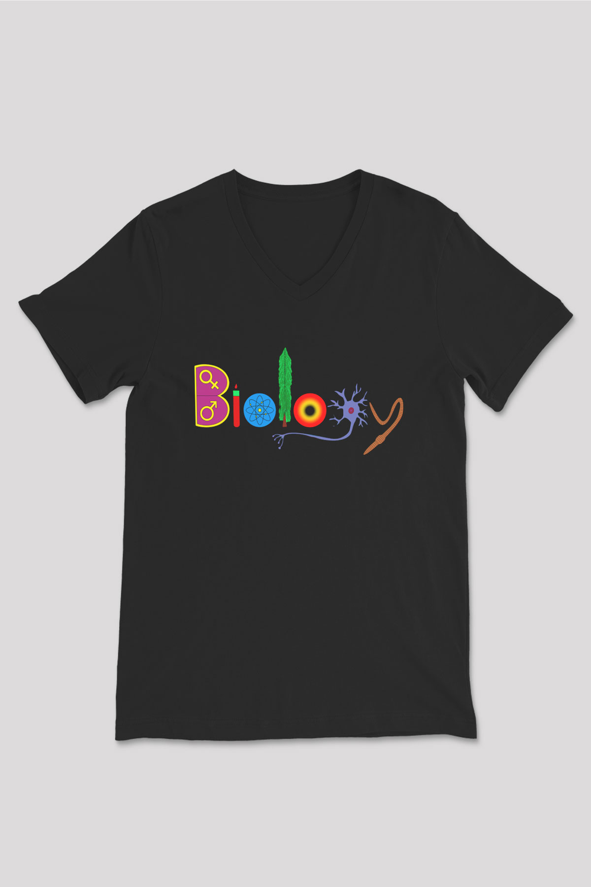 Biyolog Siyah Unisex V Yaka Tişört T-Shirt