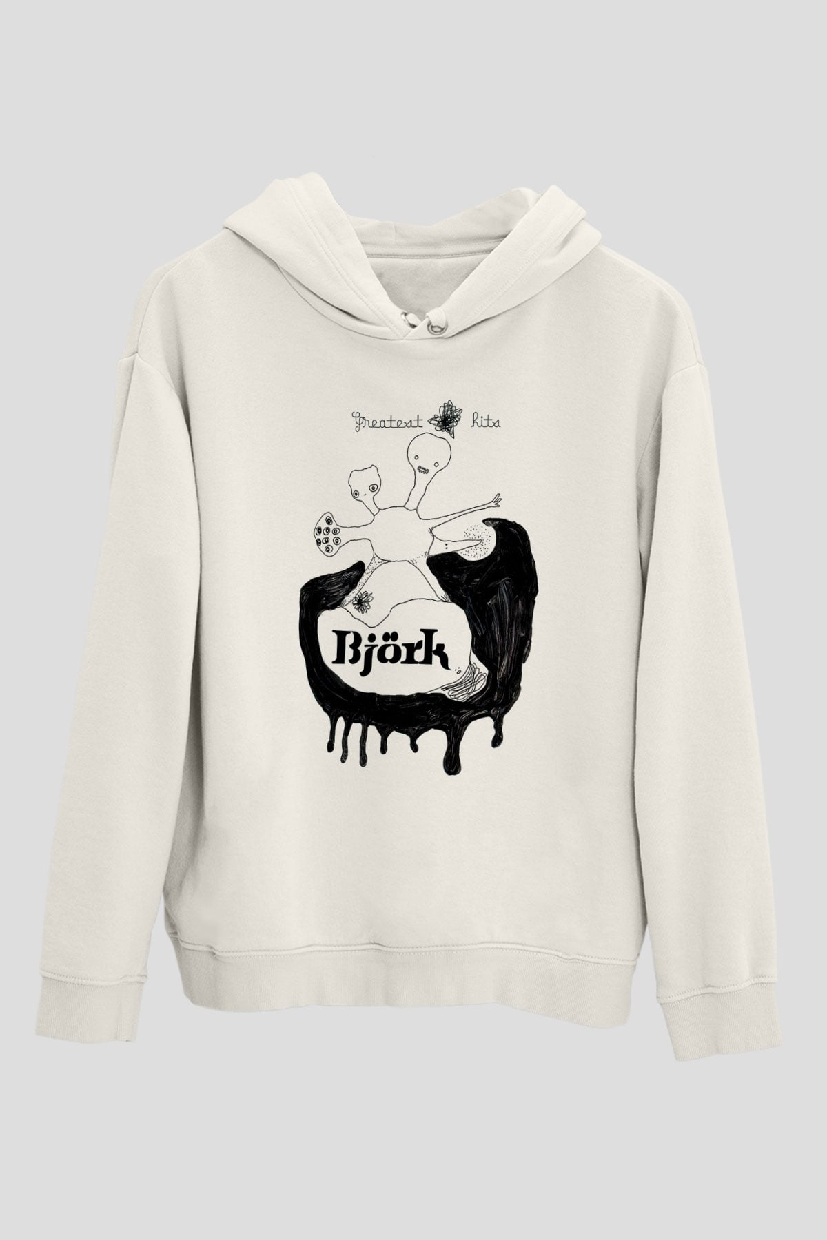 Björk Baskılı Beyaz Unisex Hoodie