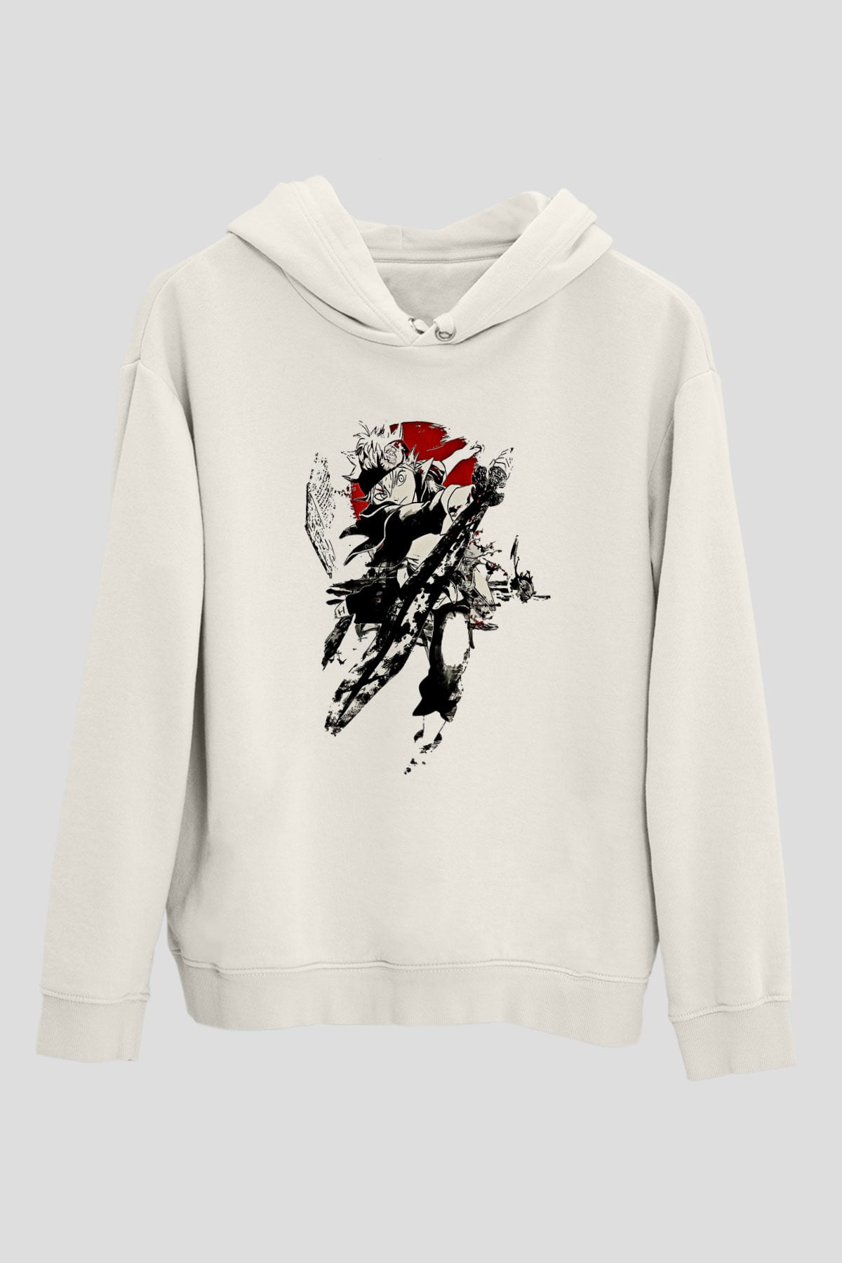 Black Clover Baskılı Beyaz Unisex Hoodie