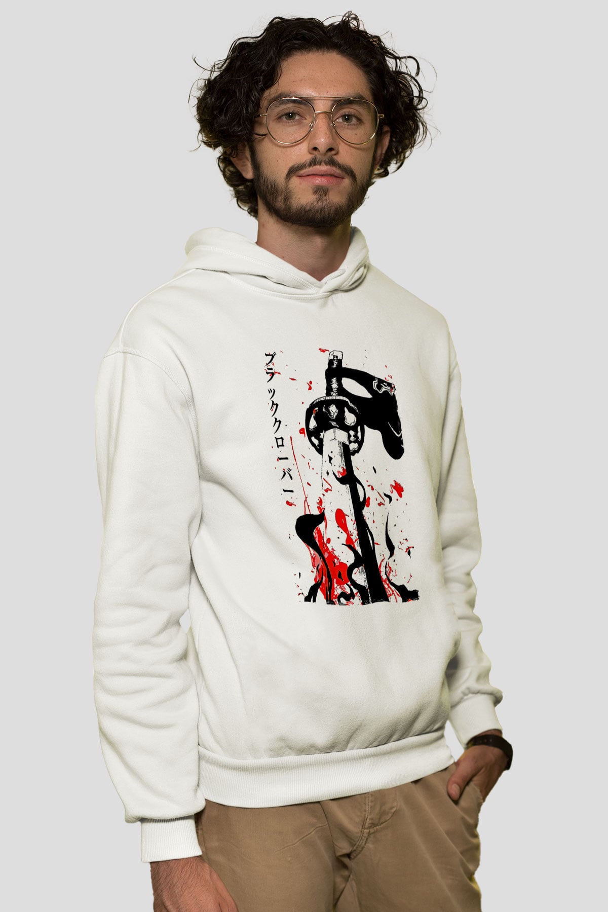Black Clover Baskılı Beyaz Unisex Hoodie