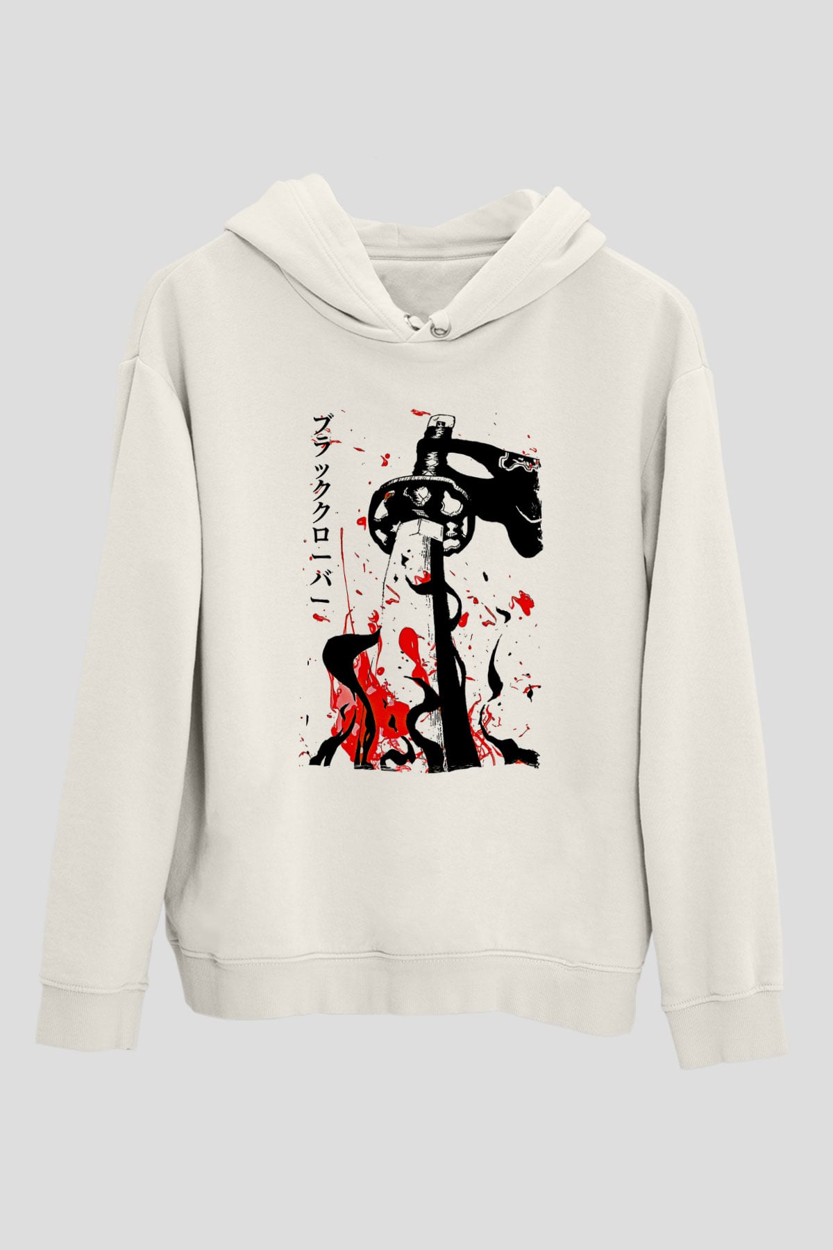 Black Clover Baskılı Beyaz Unisex Hoodie