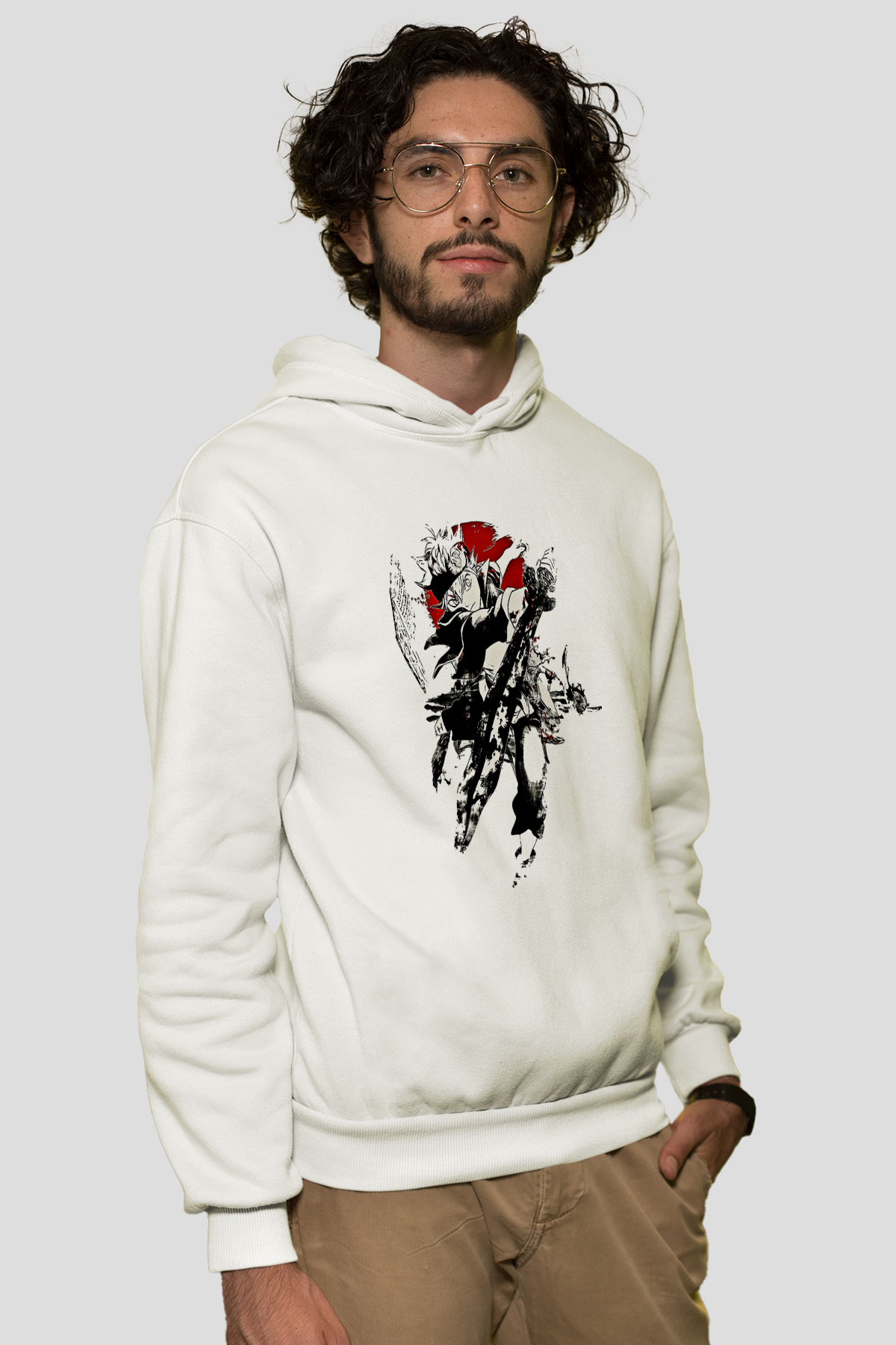 Black Clover Baskılı Beyaz Unisex Hoodie