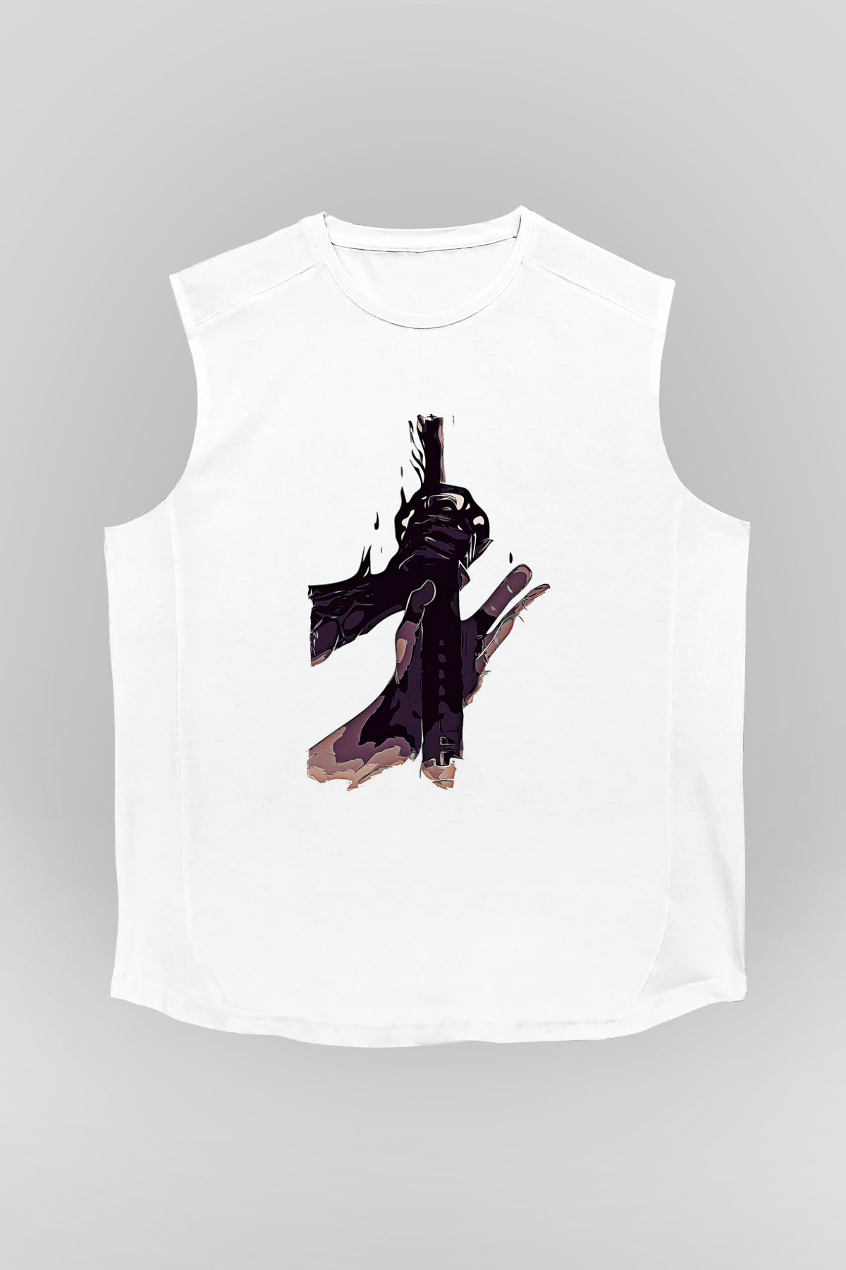 Black Clover Baskılı Beyaz Unisex Kolsuz Tişört - Tshirt