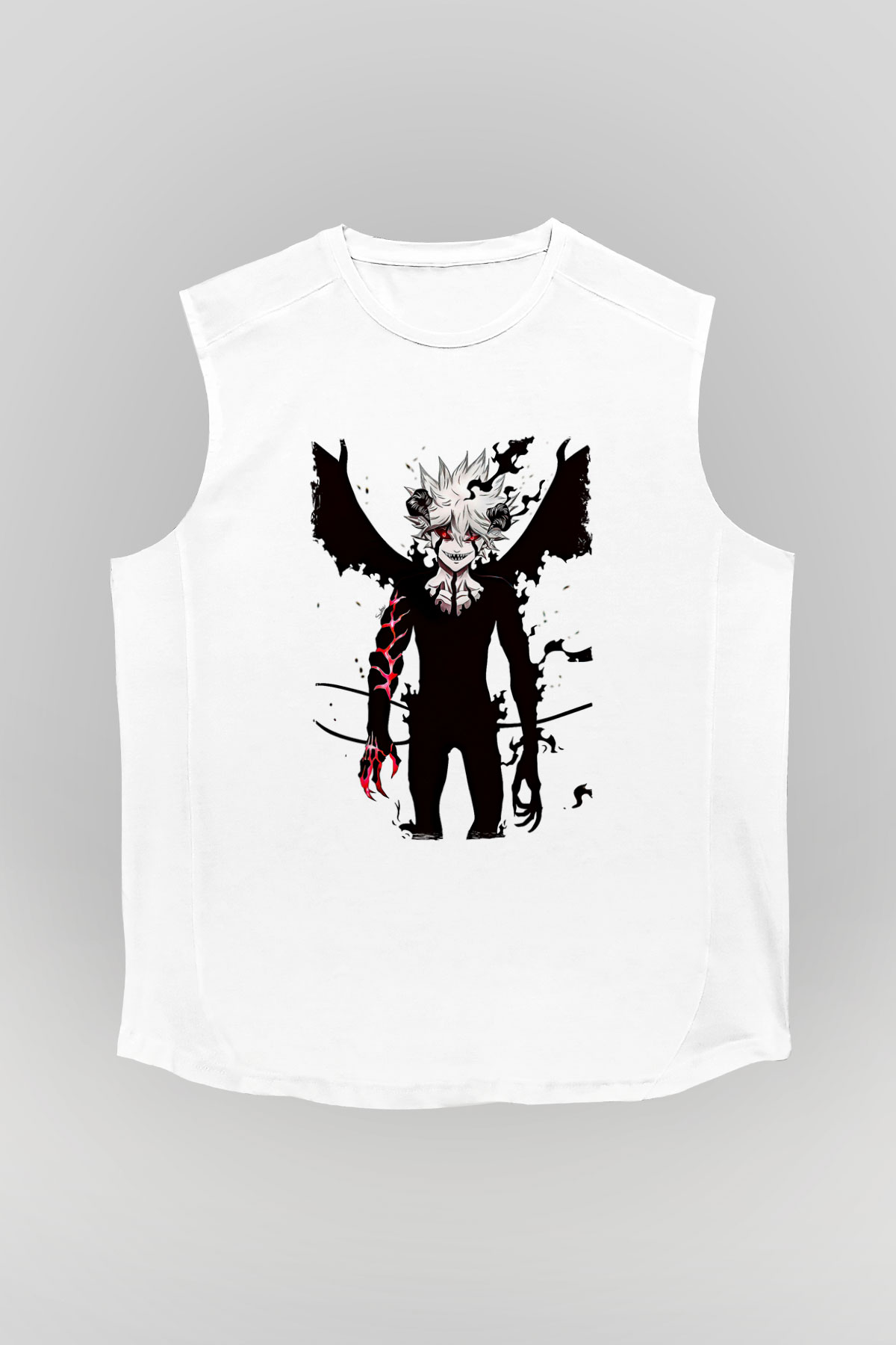 Black Clover Baskılı Beyaz Unisex Kolsuz Tişört - Tshirt