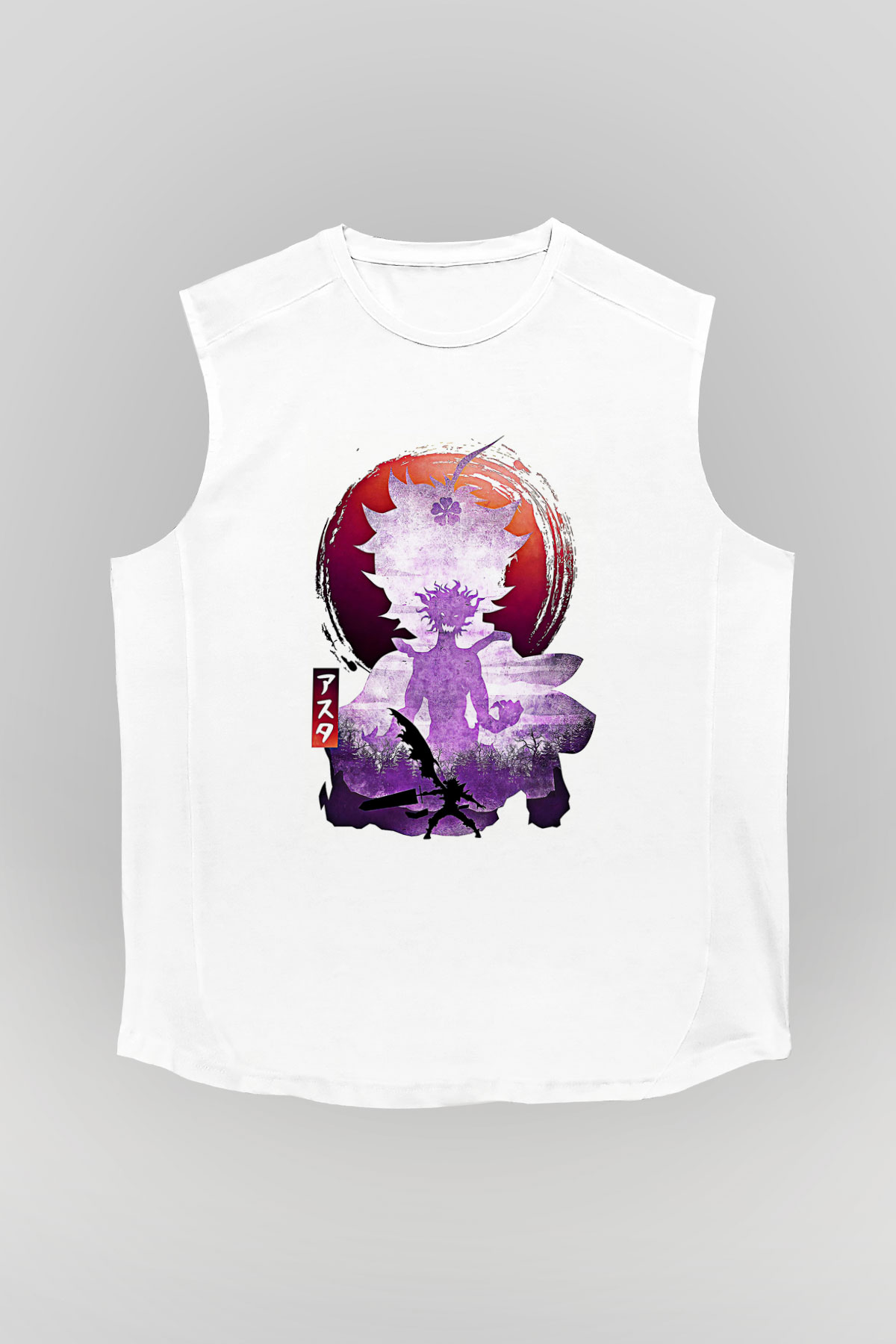 Black Clover Baskılı Beyaz Unisex Kolsuz Tişört - Tshirt