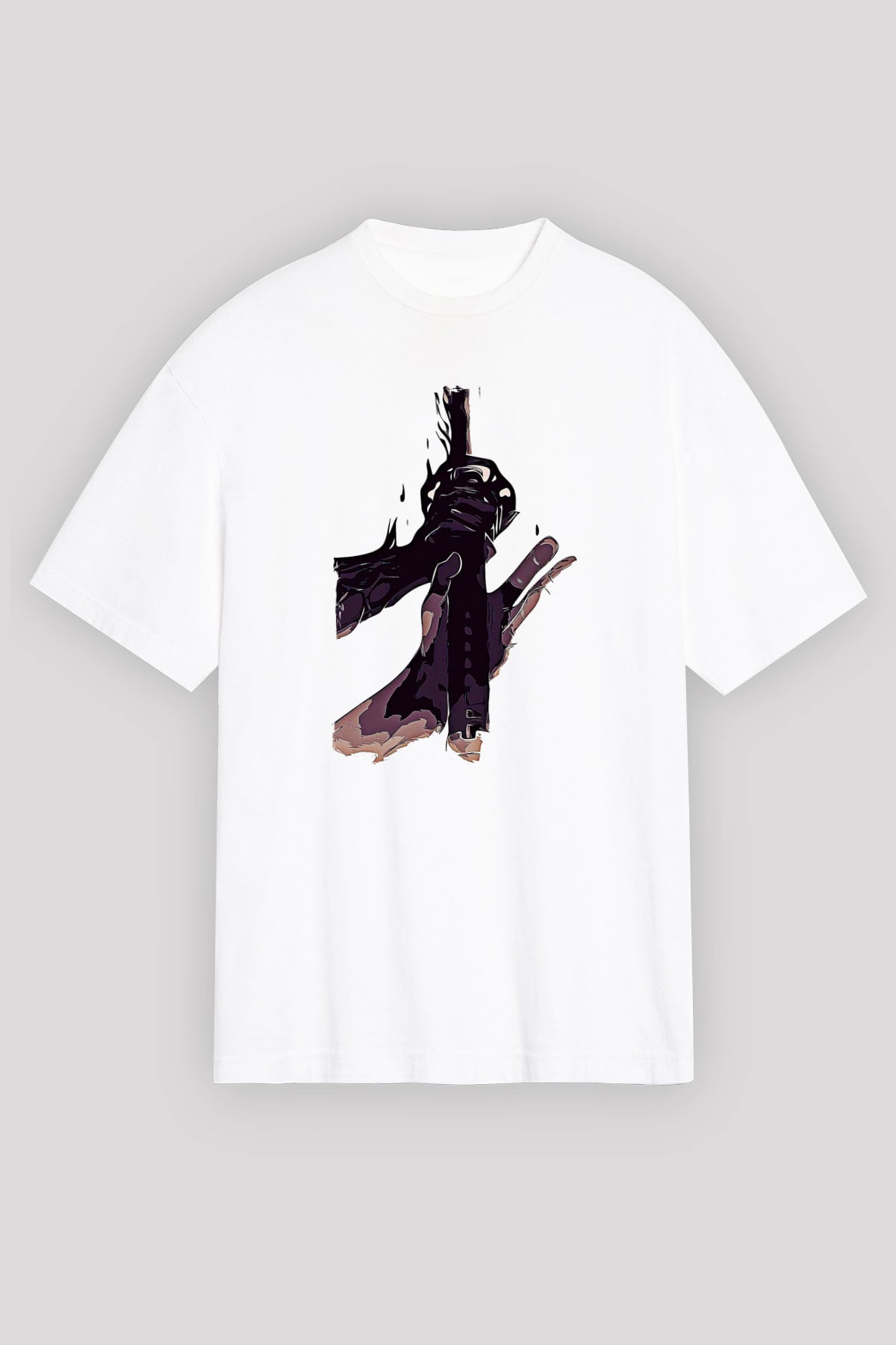 Black Clover Baskılı Beyaz Unisex Oversize Tişört - Tshirt