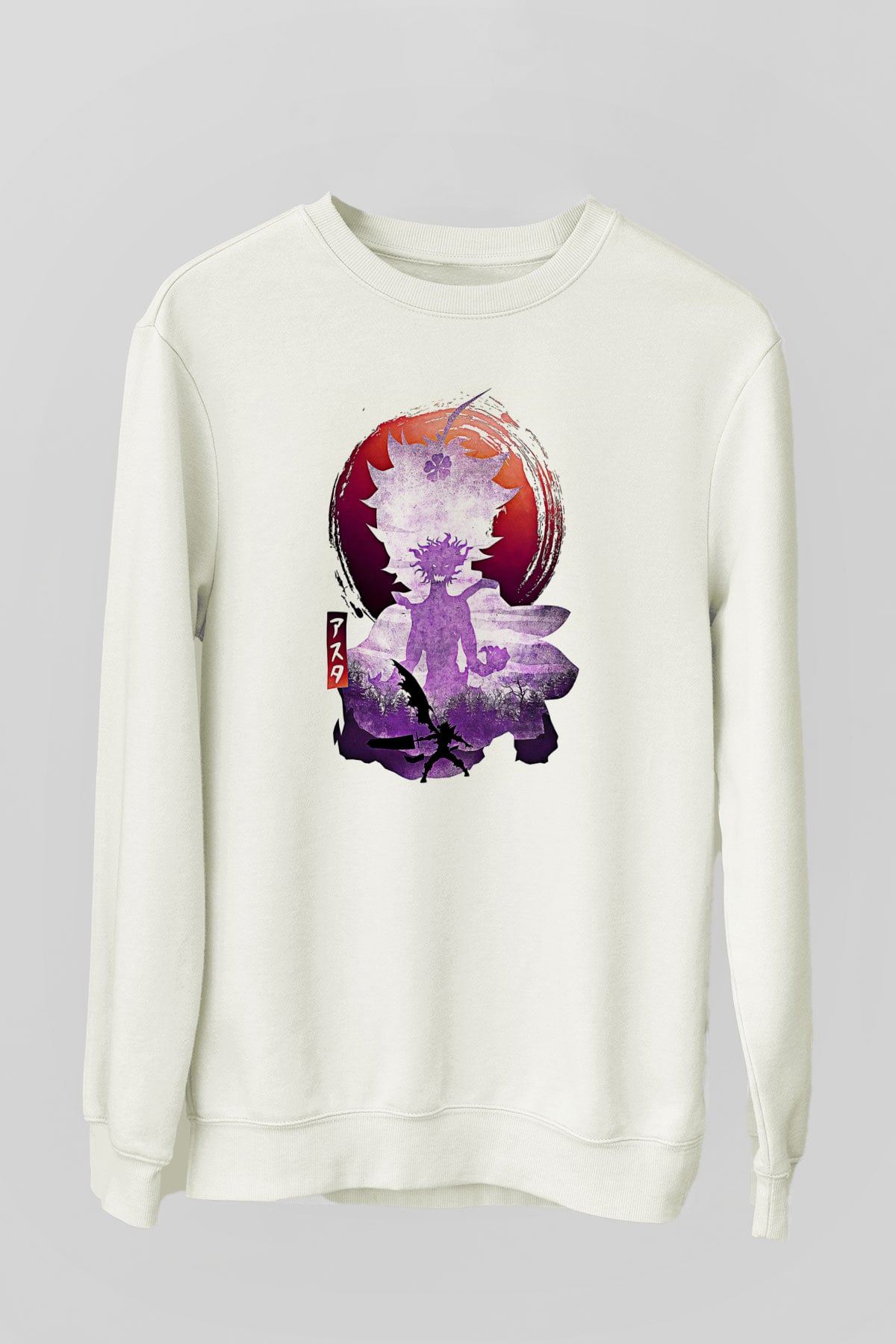 Black Clover Baskılı Beyaz Unisex Sweatshirt