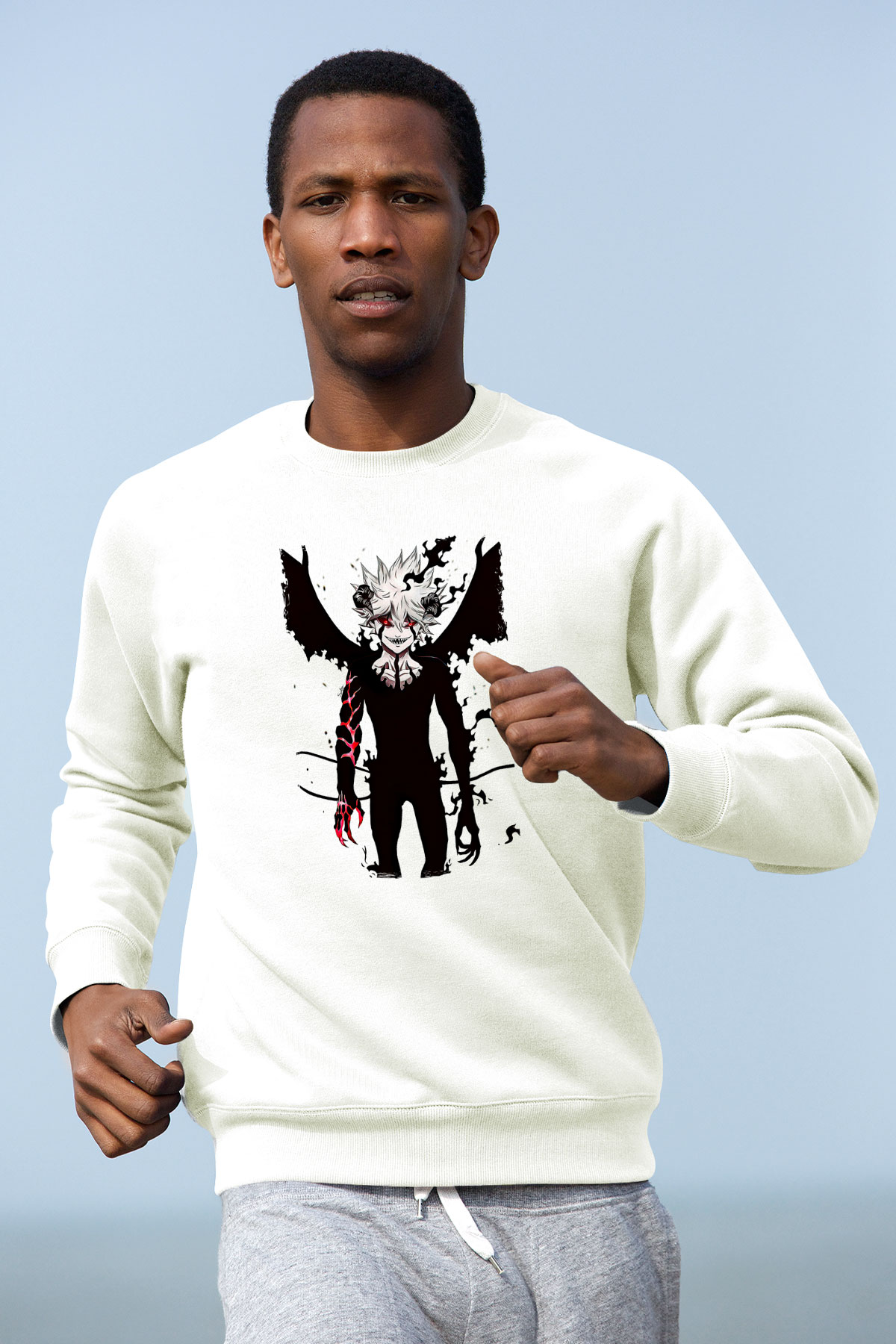 Black Clover Baskılı Beyaz Unisex Sweatshirt