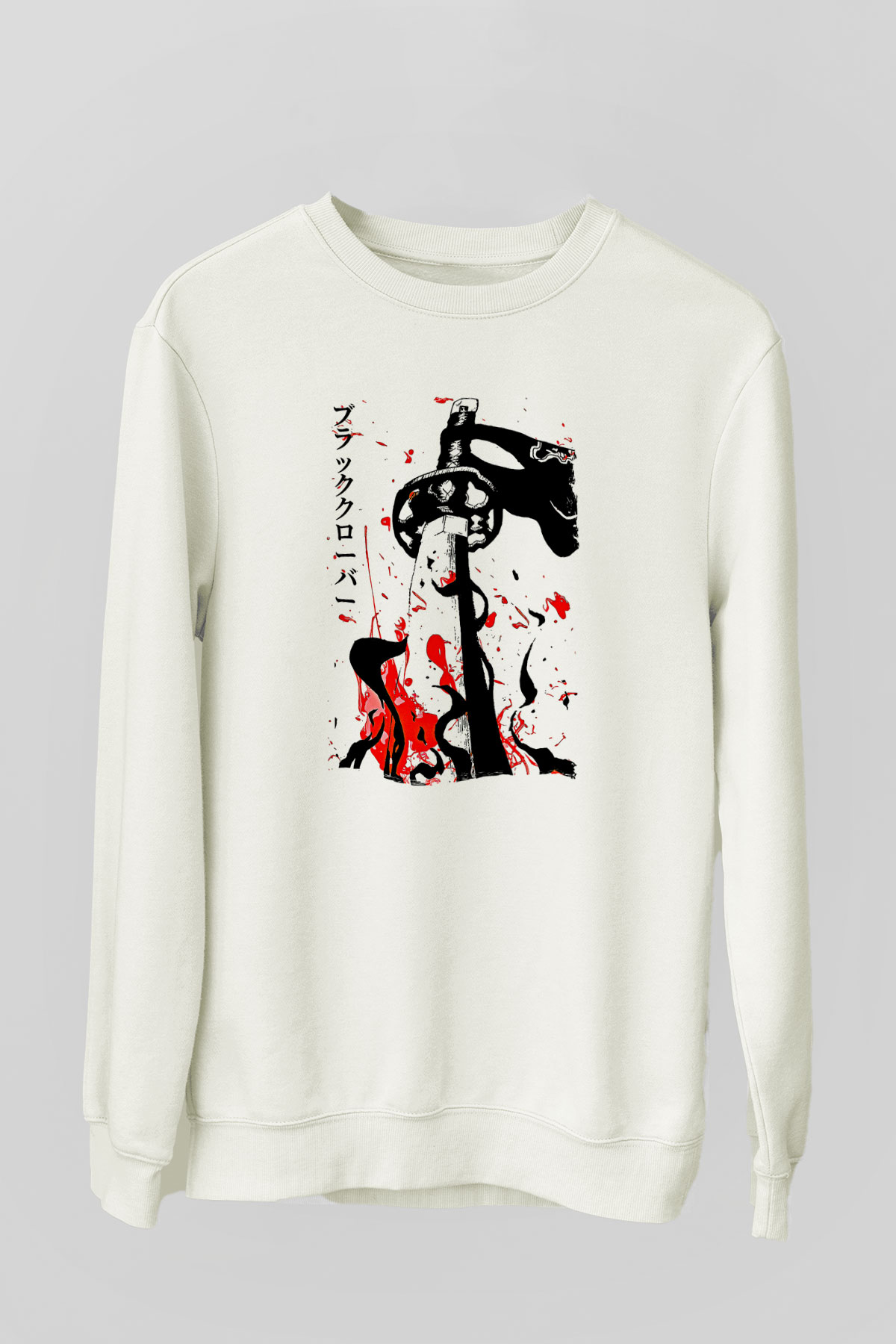 Black Clover Baskılı Beyaz Unisex Sweatshirt