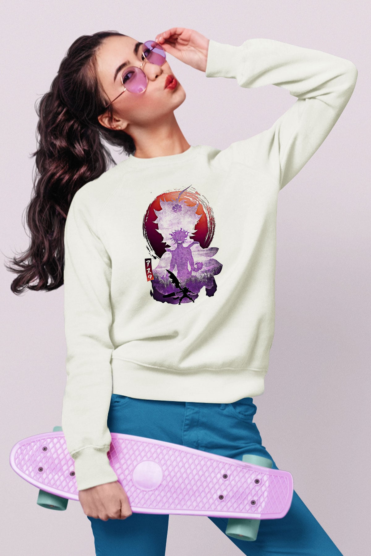Black Clover Baskılı Beyaz Unisex Sweatshirt