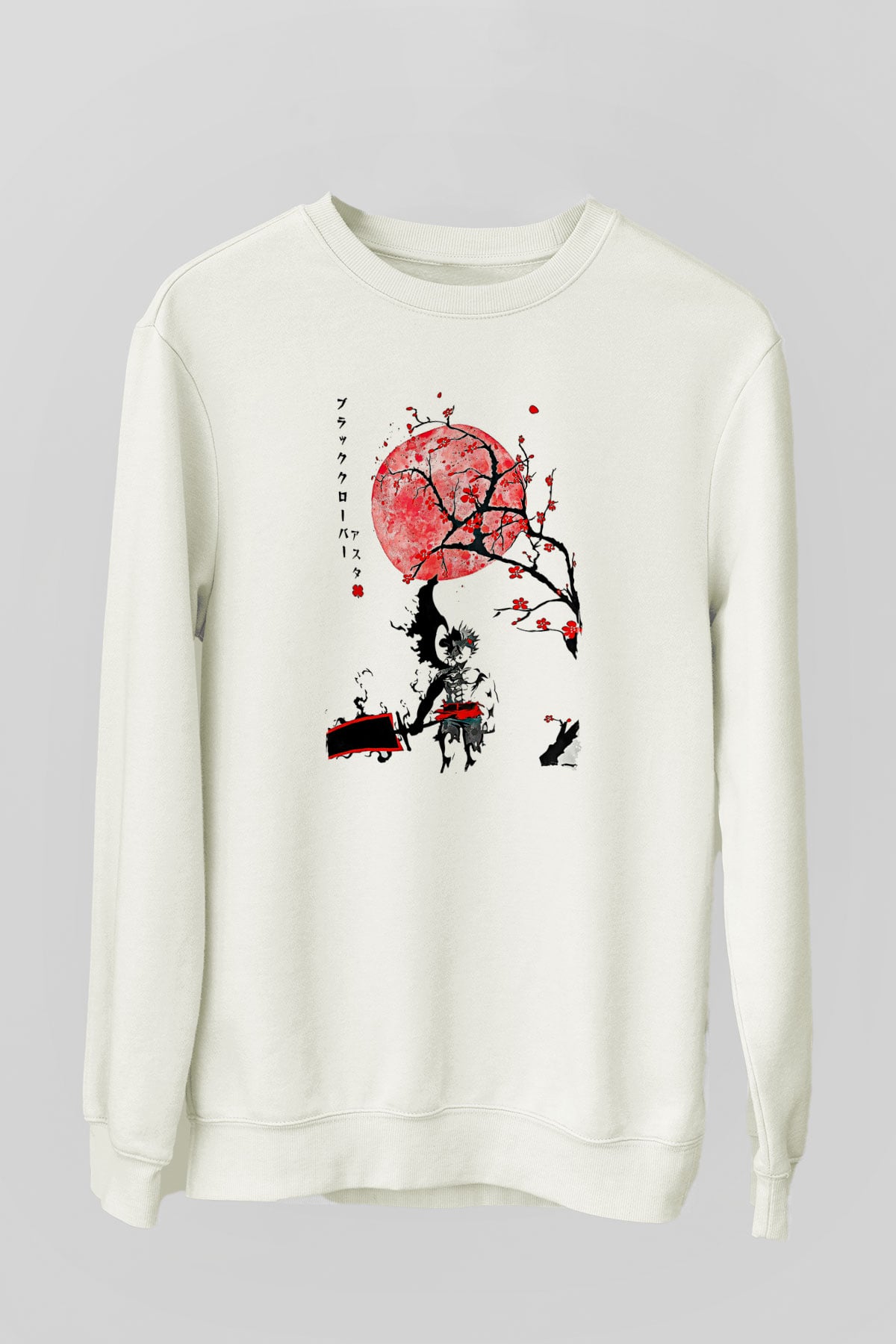 Black Clover Baskılı Beyaz Unisex Sweatshirt
