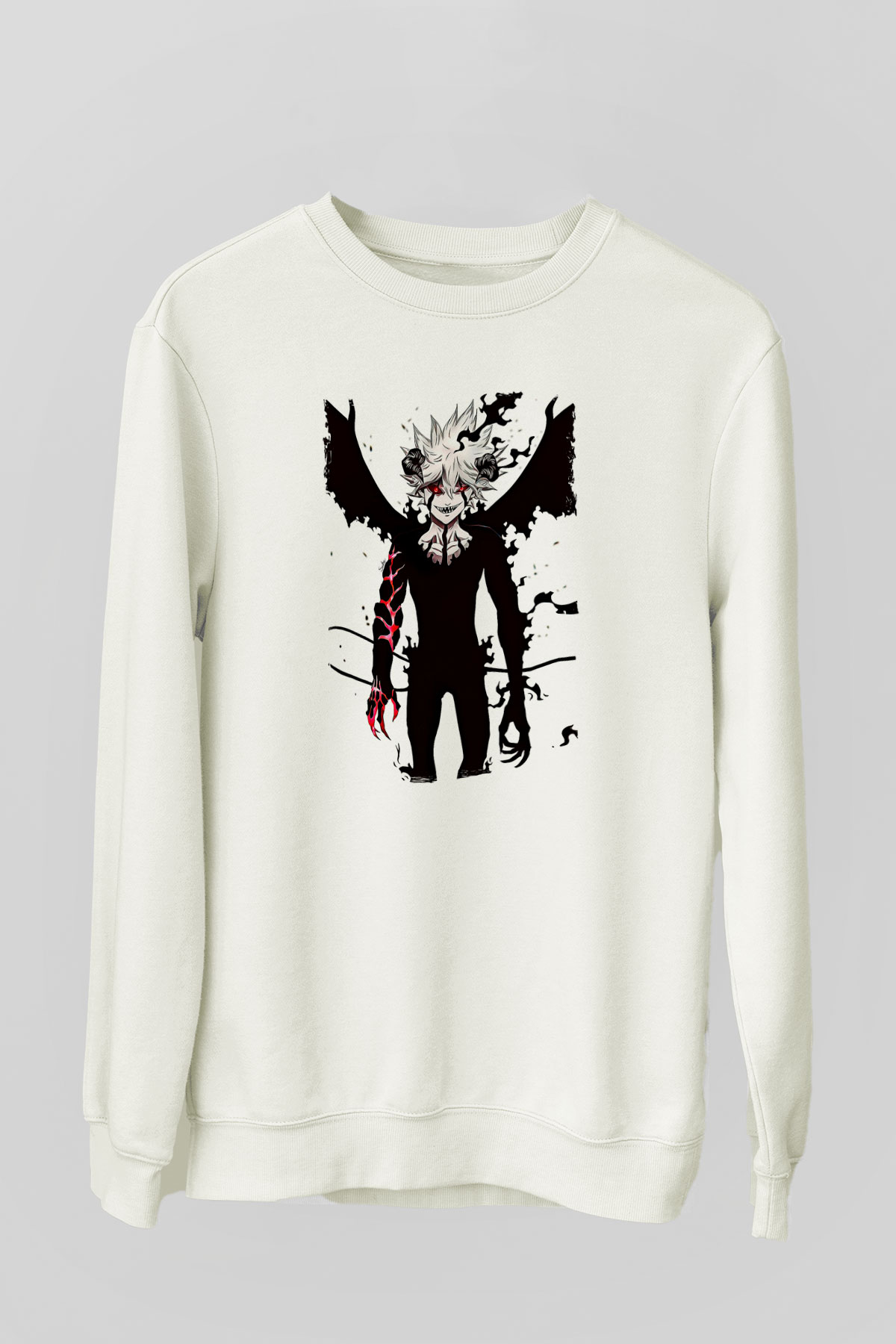 Black Clover Baskılı Beyaz Unisex Sweatshirt
