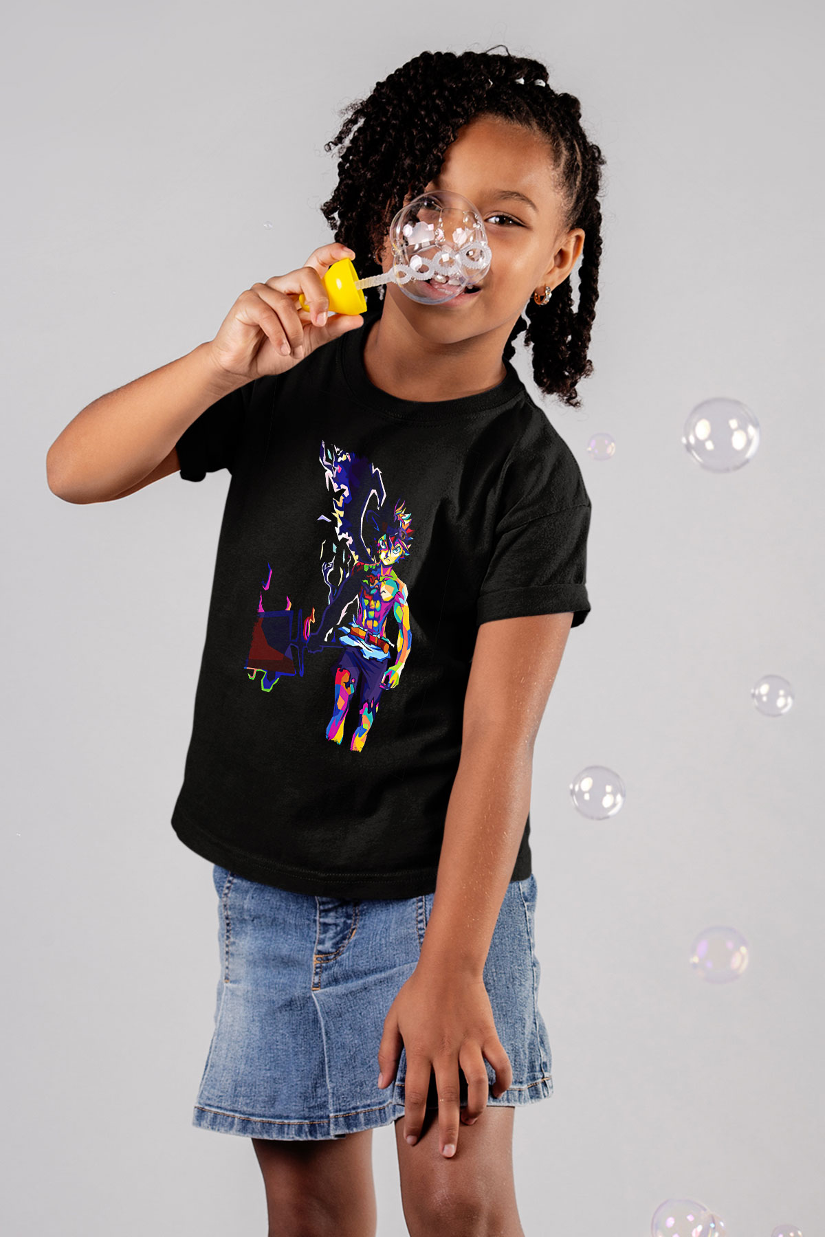 Black Clover Baskılı Unisex Siyah Çocuk Tişört - Tshirt
