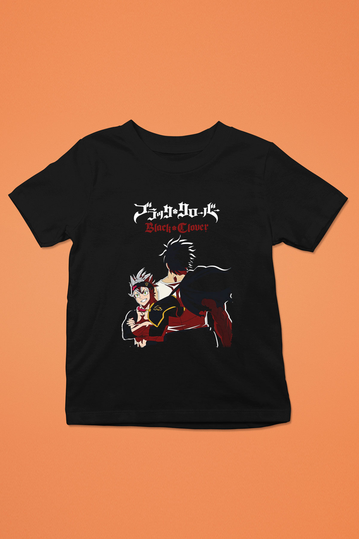 Black Clover Baskılı Unisex Siyah Çocuk Tişört - Tshirt