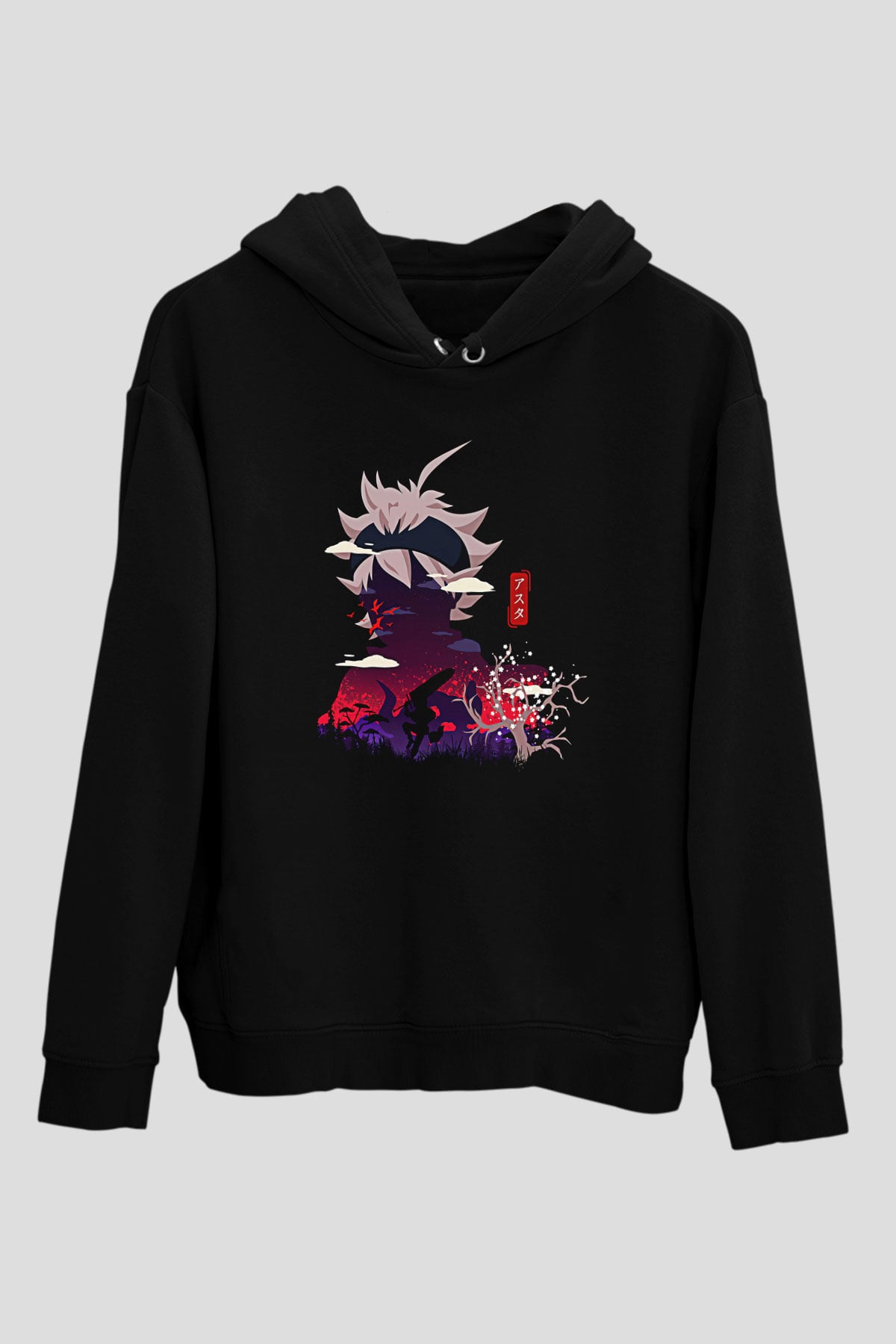 Black Clover Baskılı Unisex Siyah Hoodie