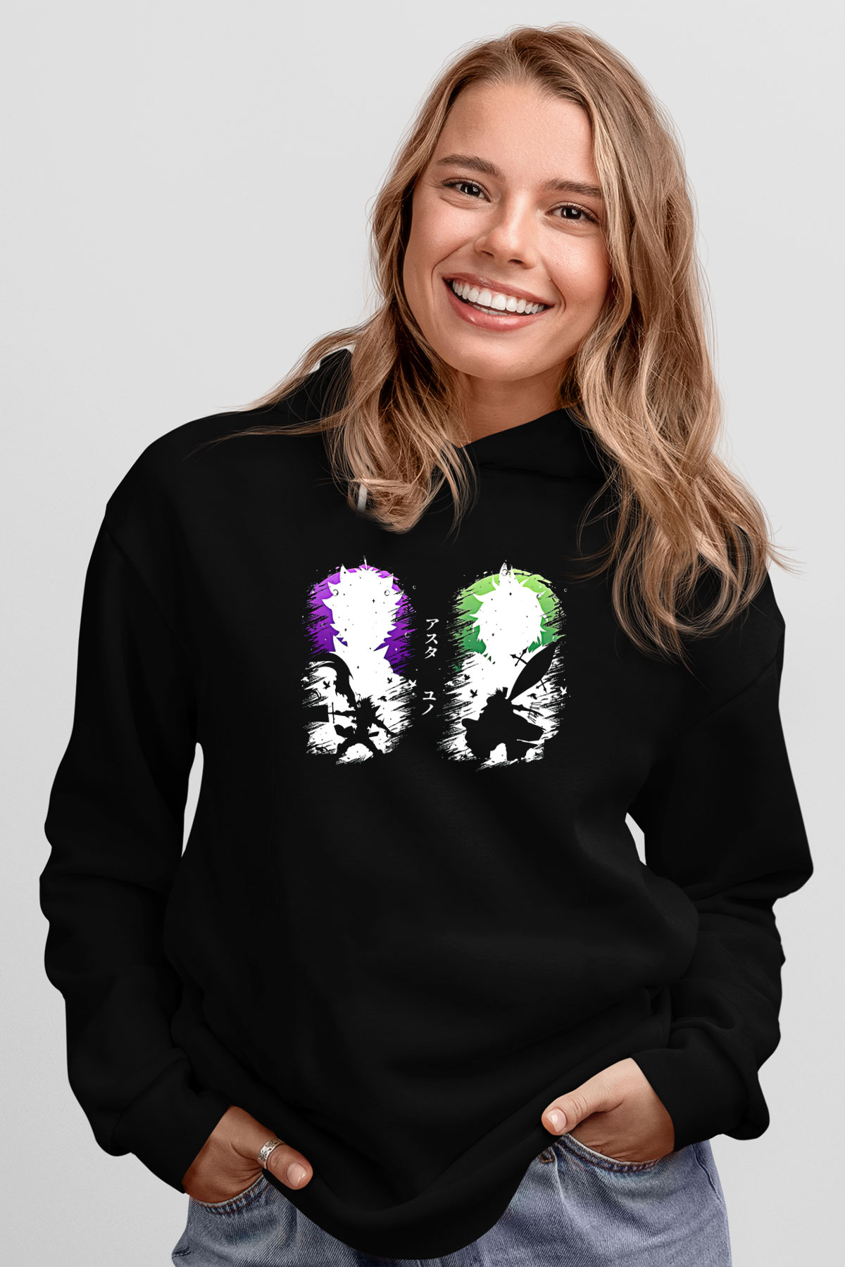 Black Clover Baskılı Unisex Siyah Hoodie